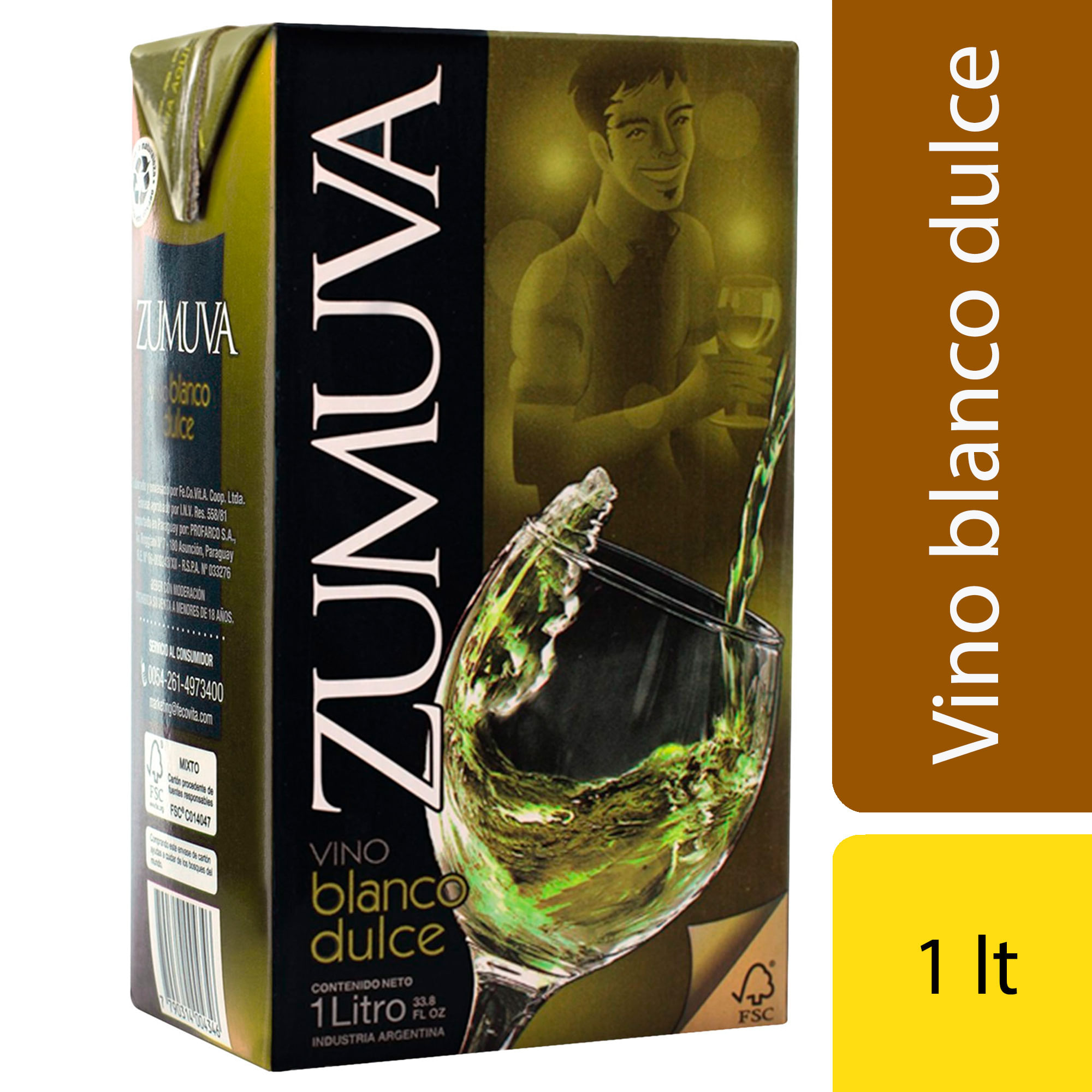 Vino blanco dulce Zumuva tetra 1 lt