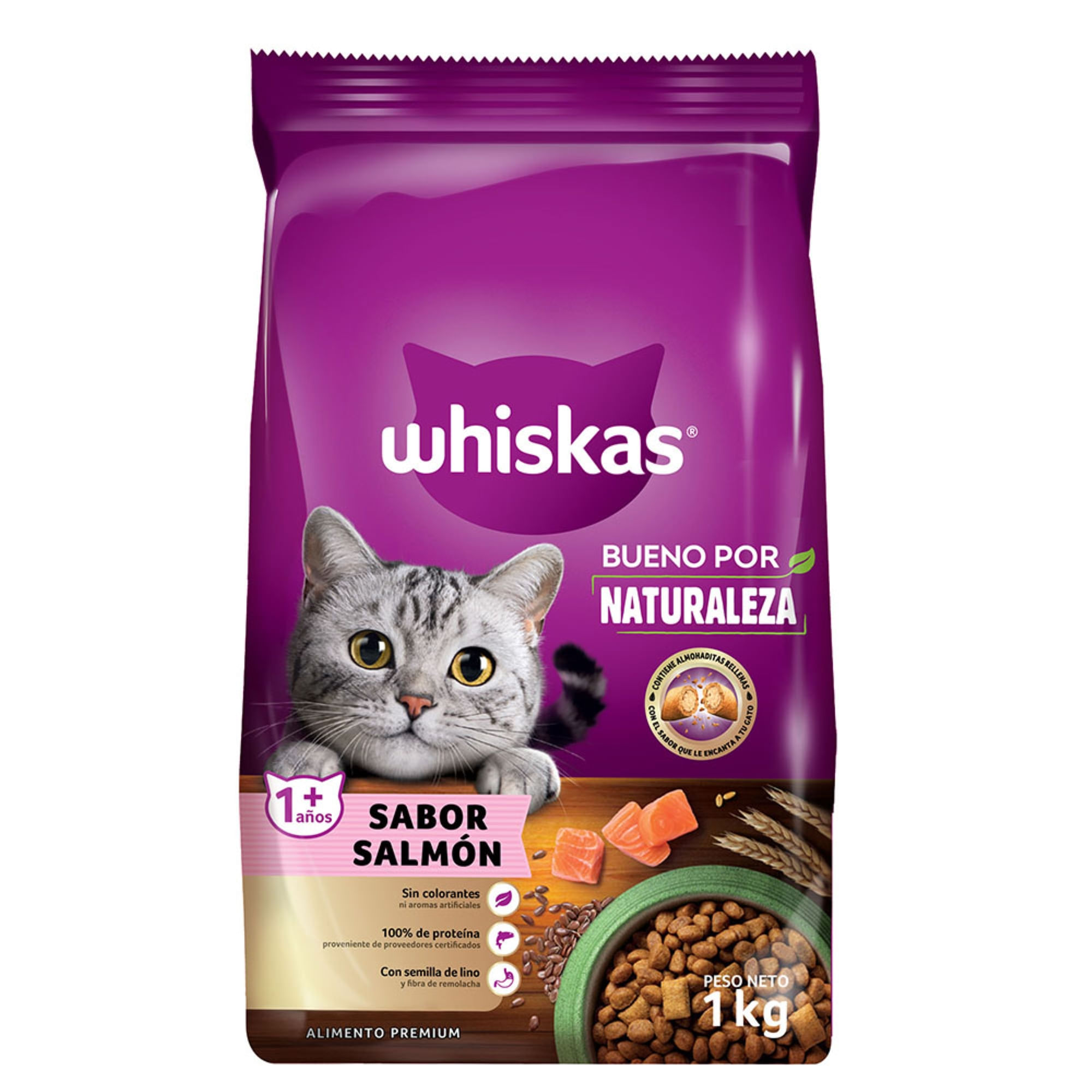 Alimento seco para gato Whiskas salmón 1 kg.