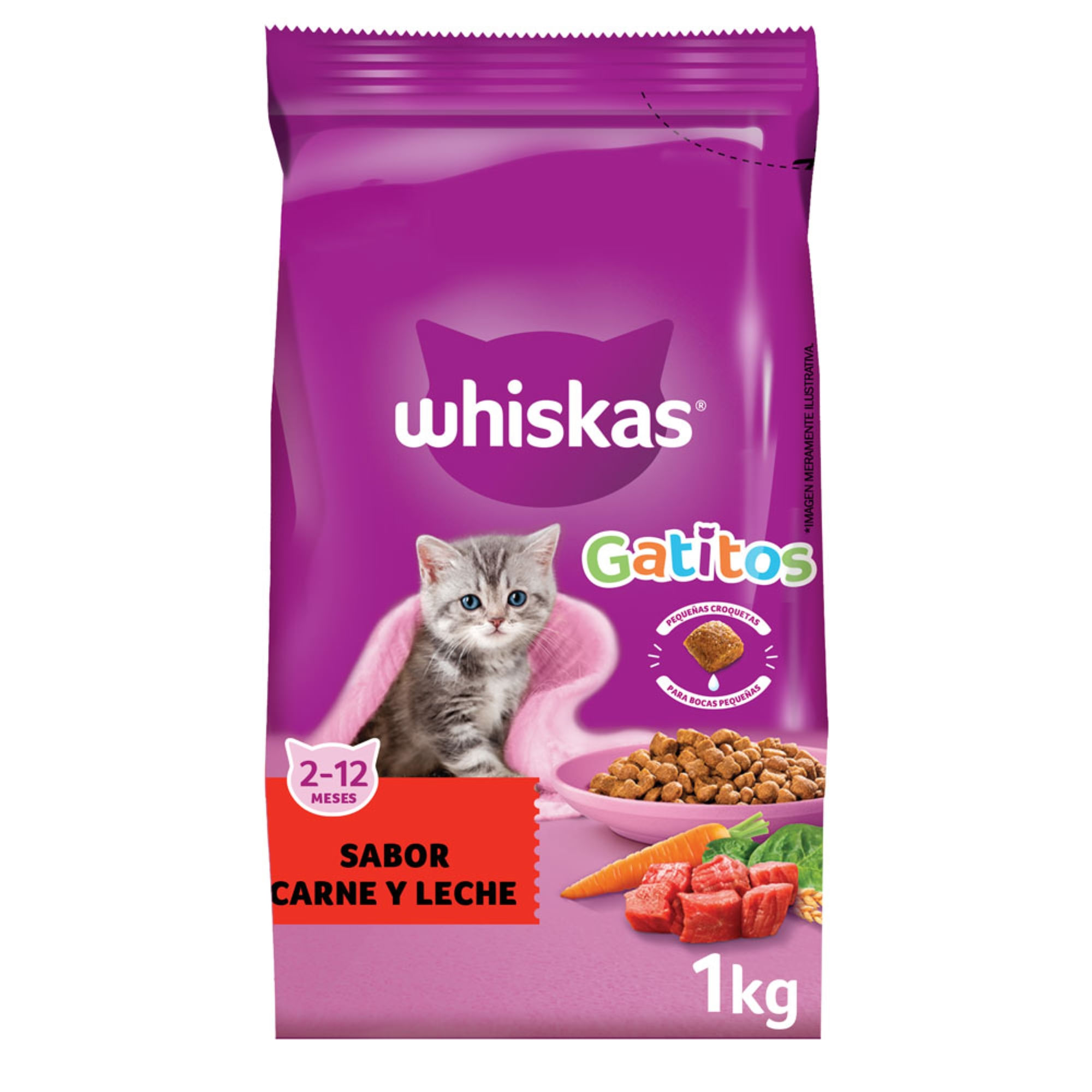 Alimento seco para gatito Whiskas 1 kg. carne y leche