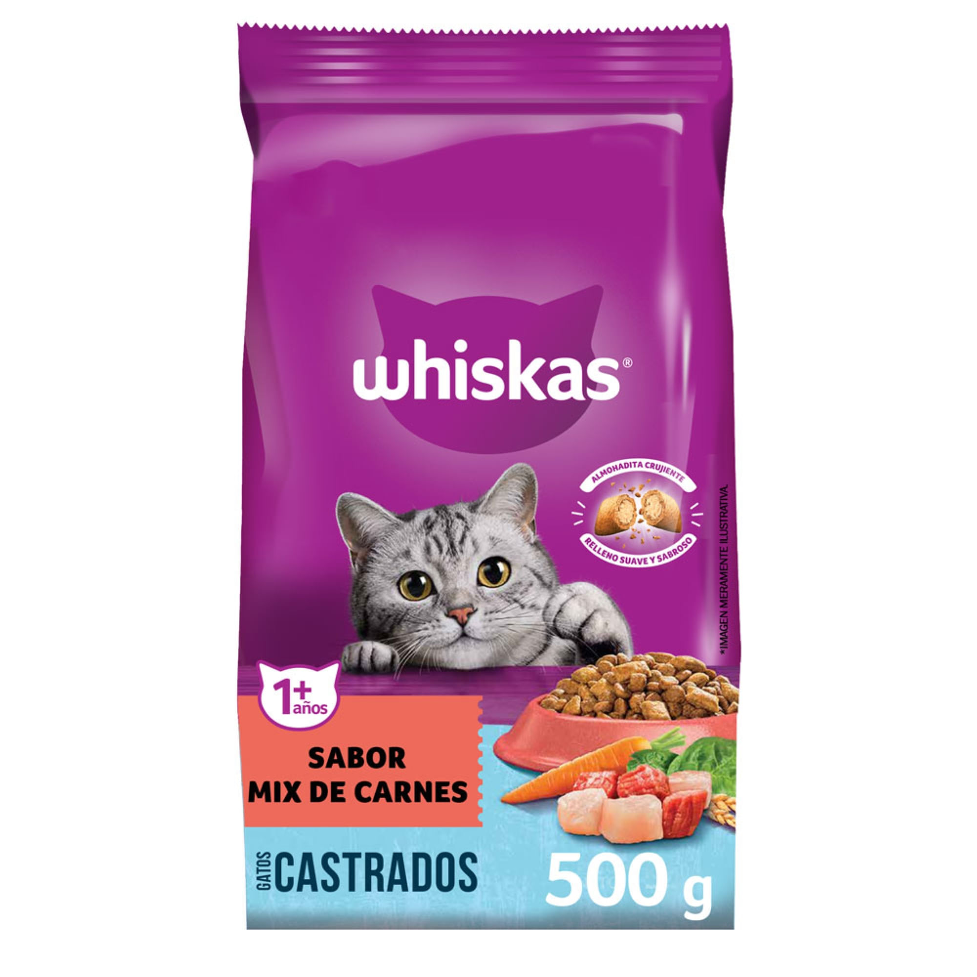 Alimento Whiskas Para Gatos Castrados Sabor Mix De Carnes 500g