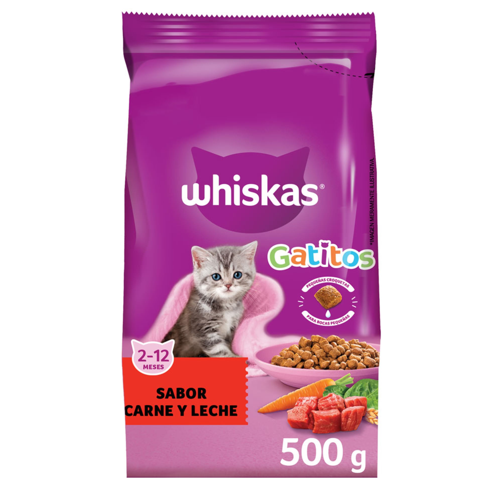 Alimento seco para gatito Whiskas 500 g. carne y leche