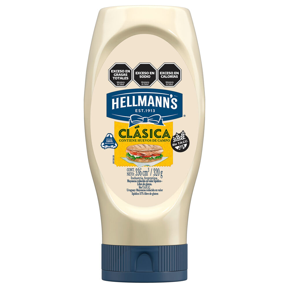 Mayonesa clásica Hellmanns sin tacc squeeze 320 g.