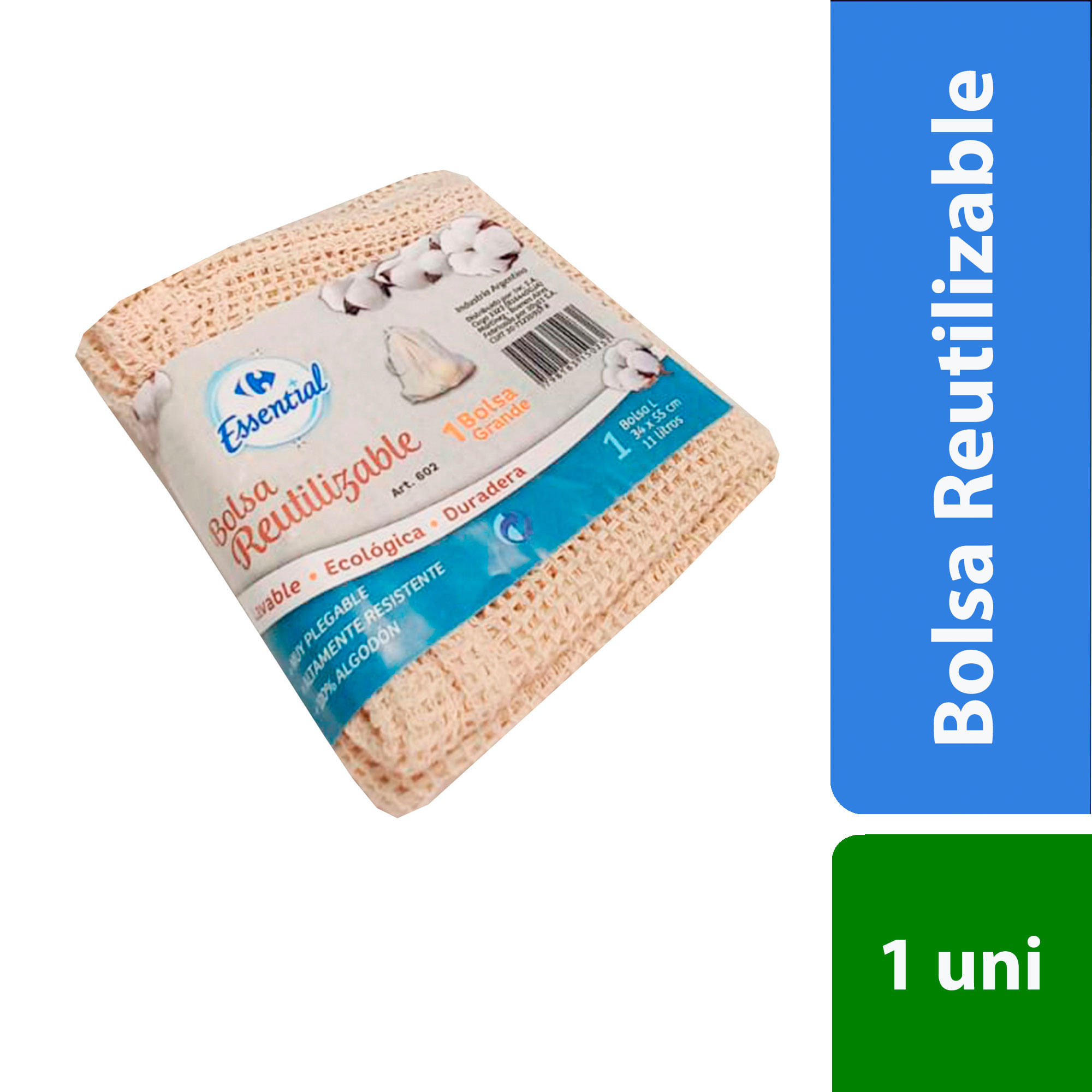 Bolsa Carrefour essential reutilizable algodón grande x 1 uni