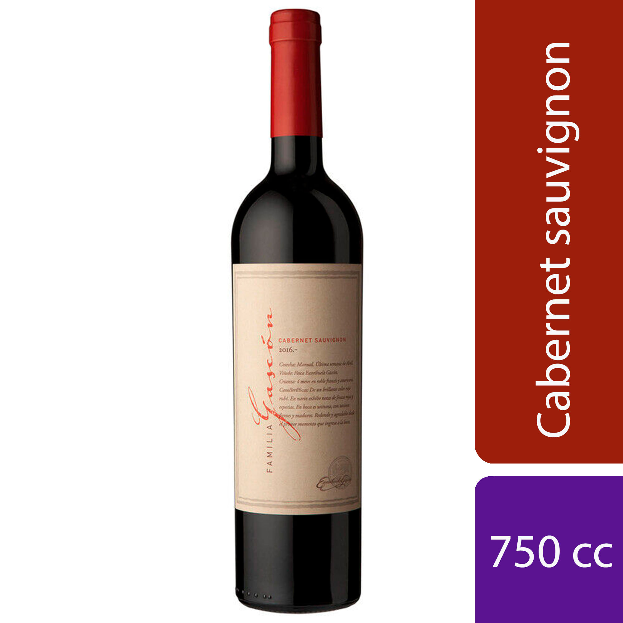 Vino tinto cabernet sauvignon Familia Gascón 750 cc.