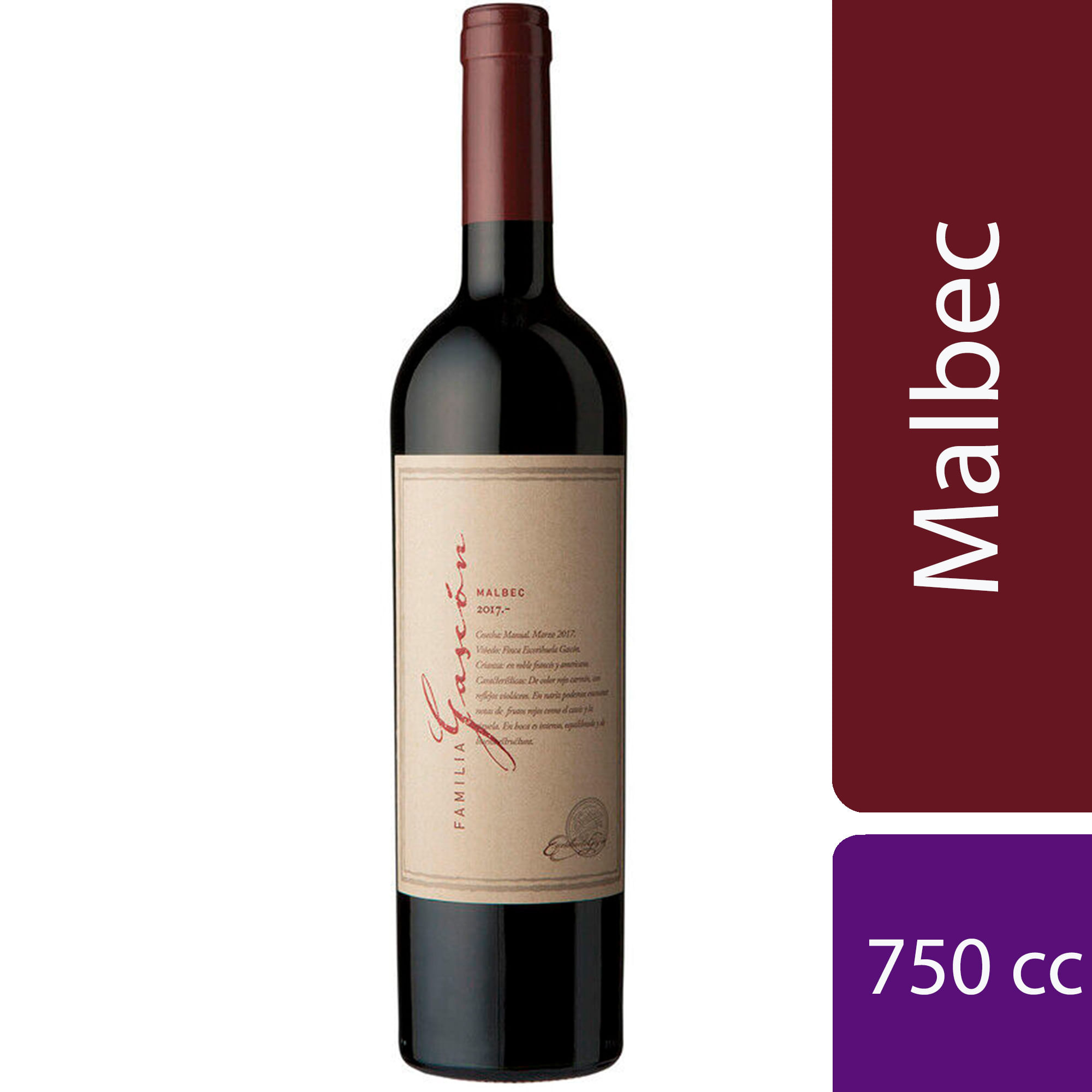Vino tinto malbec Familia Gascón 750 cc.