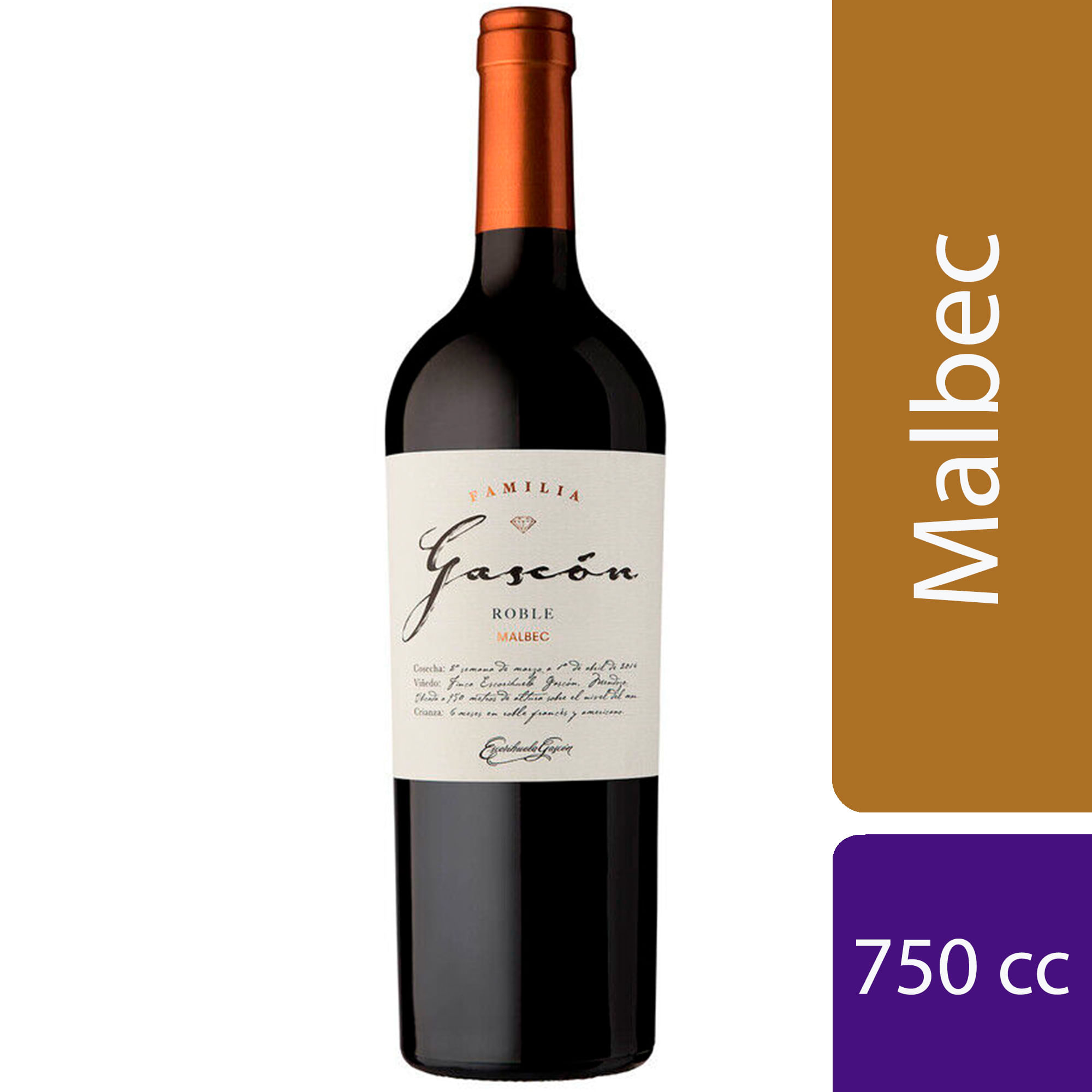 Vino tinto Malbec Familia Gascón Roble 750 ml