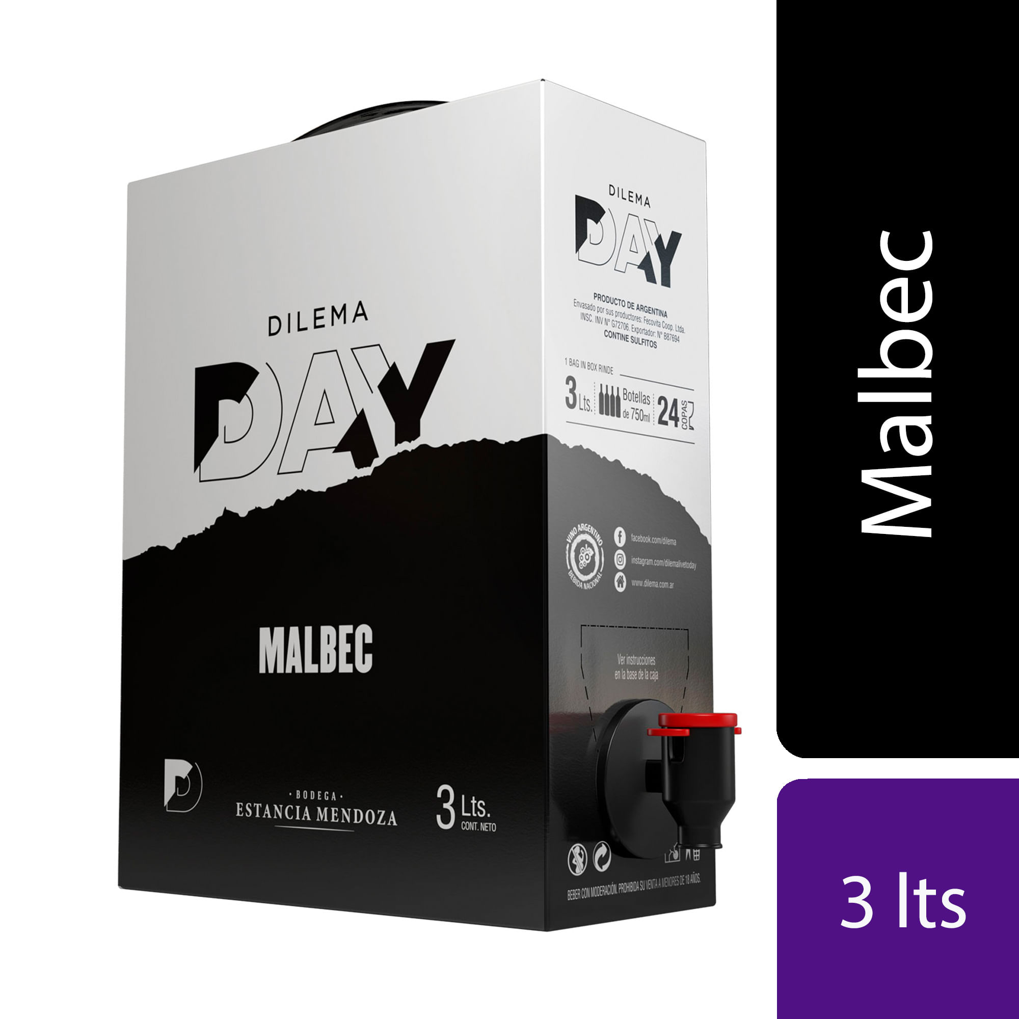 Vino tinto Malbec Dilema Day bib 3 lts