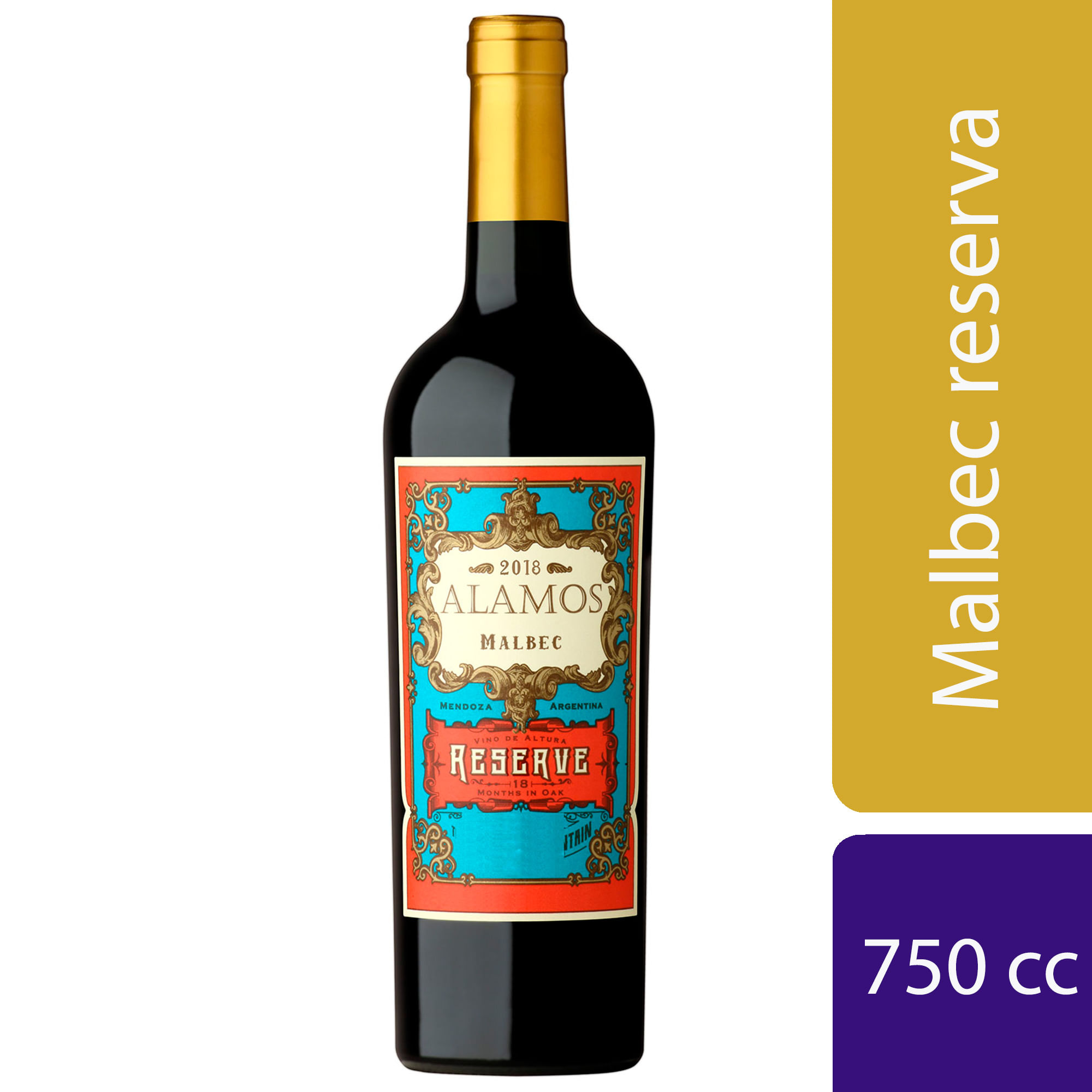 Vino tinto Malbec Reserva Álamos 750 ml