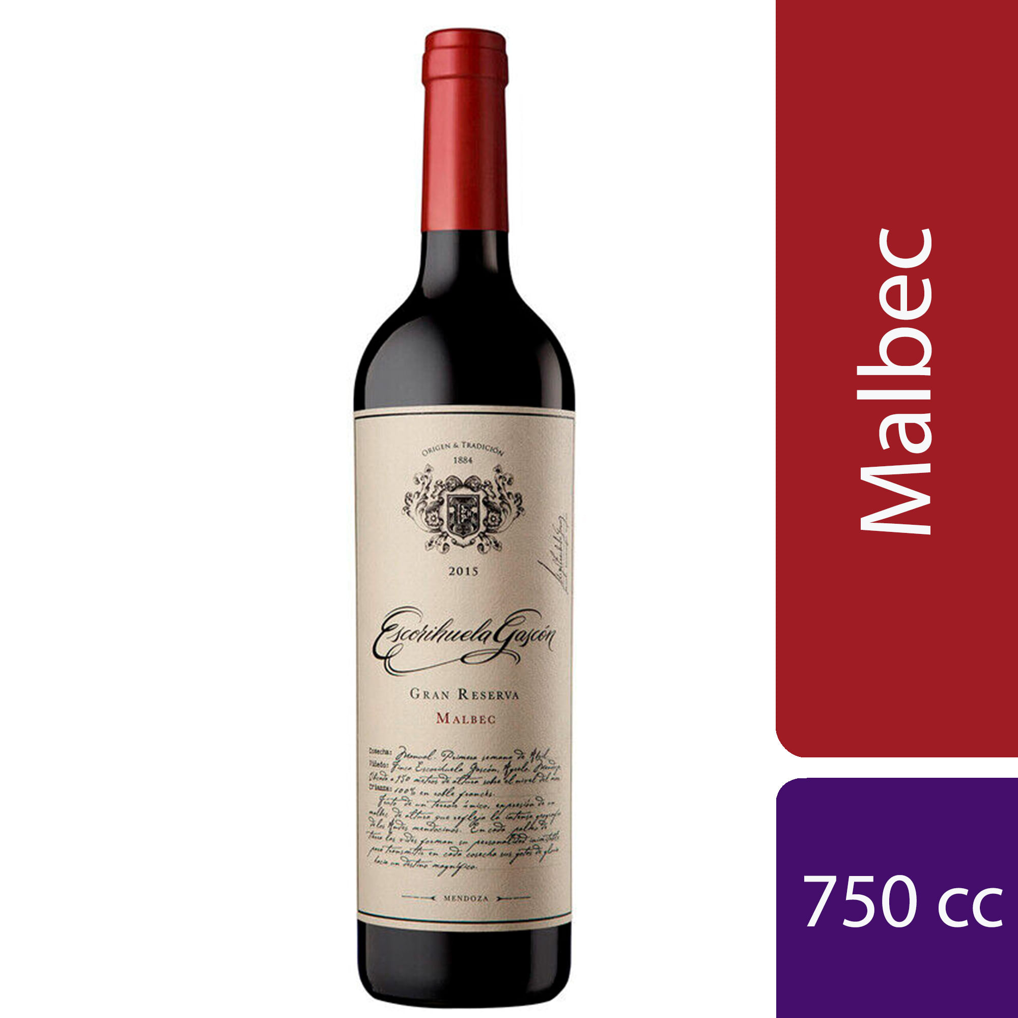 Vino tinto malbec Escorihuela Gascón gran reserva 750 cc.