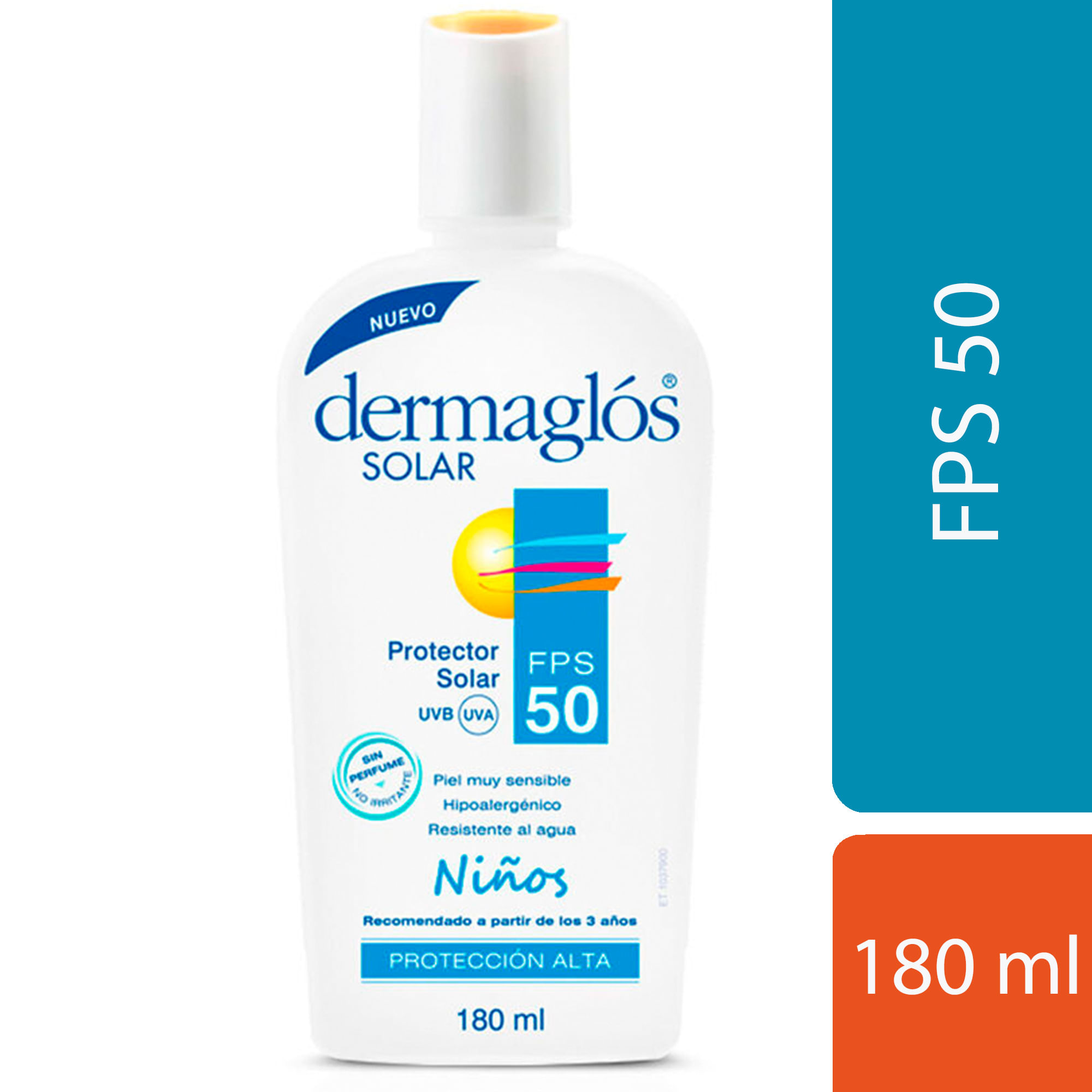 Protector solar FPS 50 Dermaglós niños protección alta 180 cc.