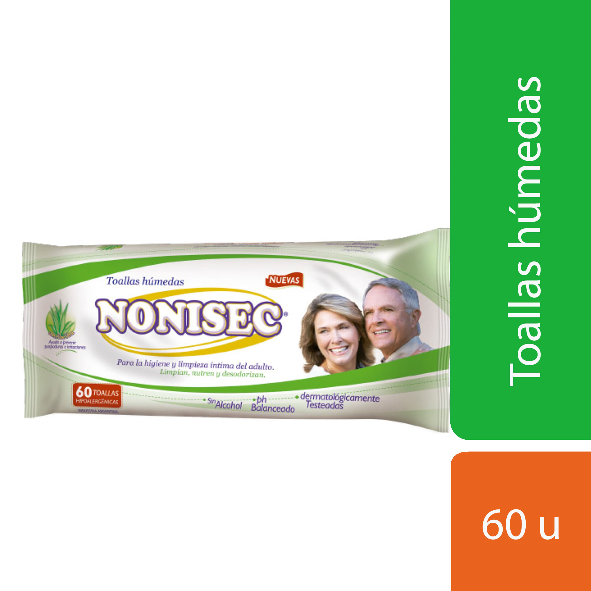Toallas Húmedas Nonisec Adultos Con Aloe Y Alantoina 60u