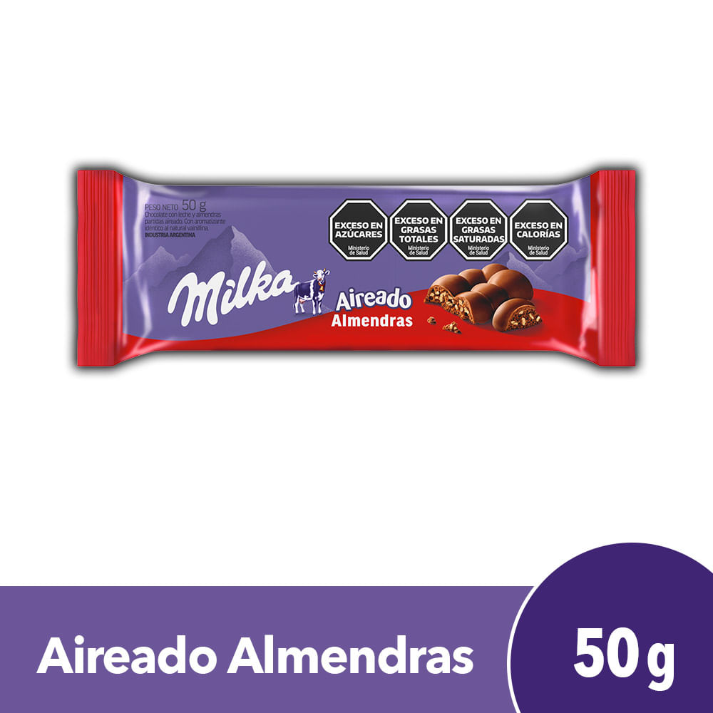 Chocolate Milka aireado con almendras 50 g.