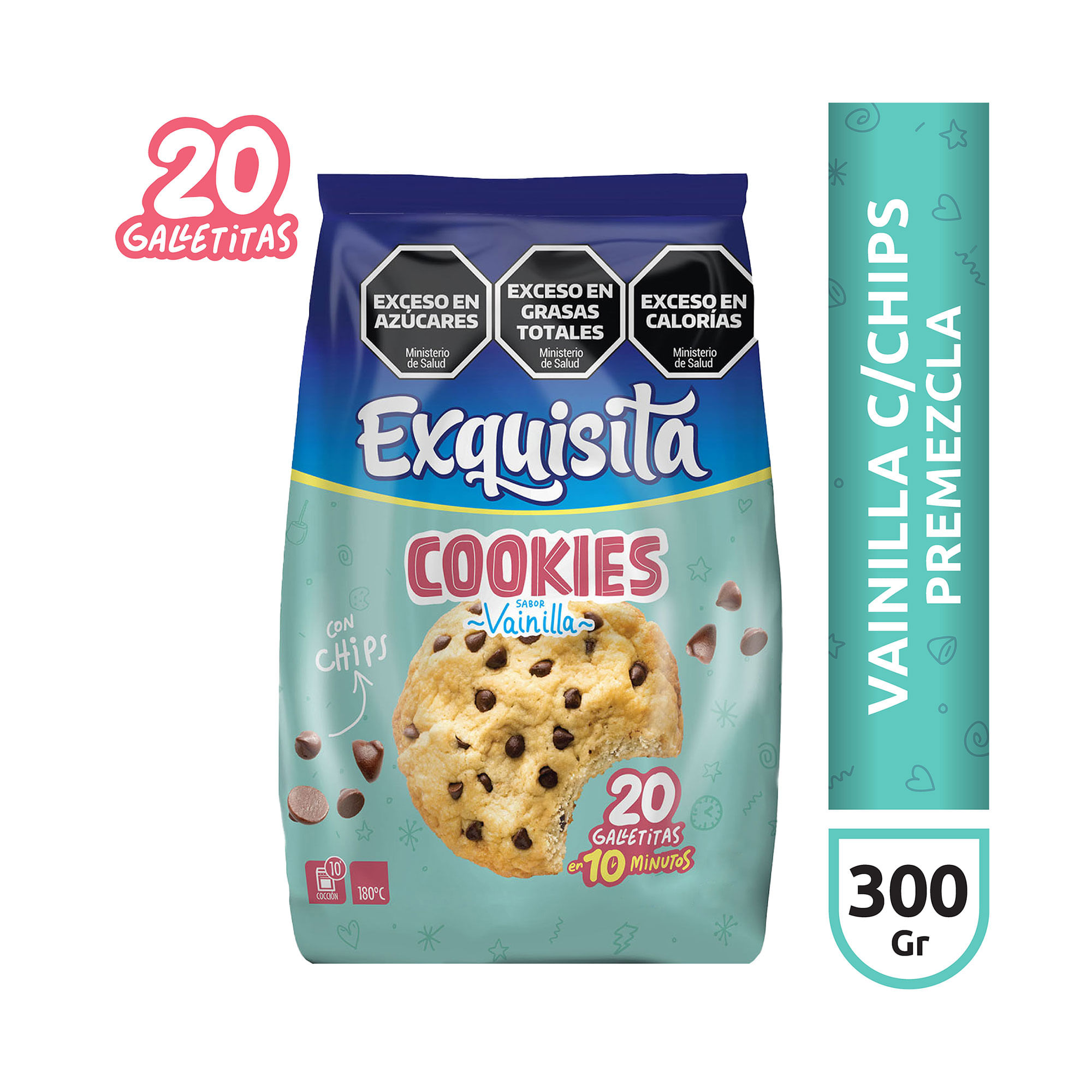 Premezcla Exquisita cookies vainilla con chips 300 g.