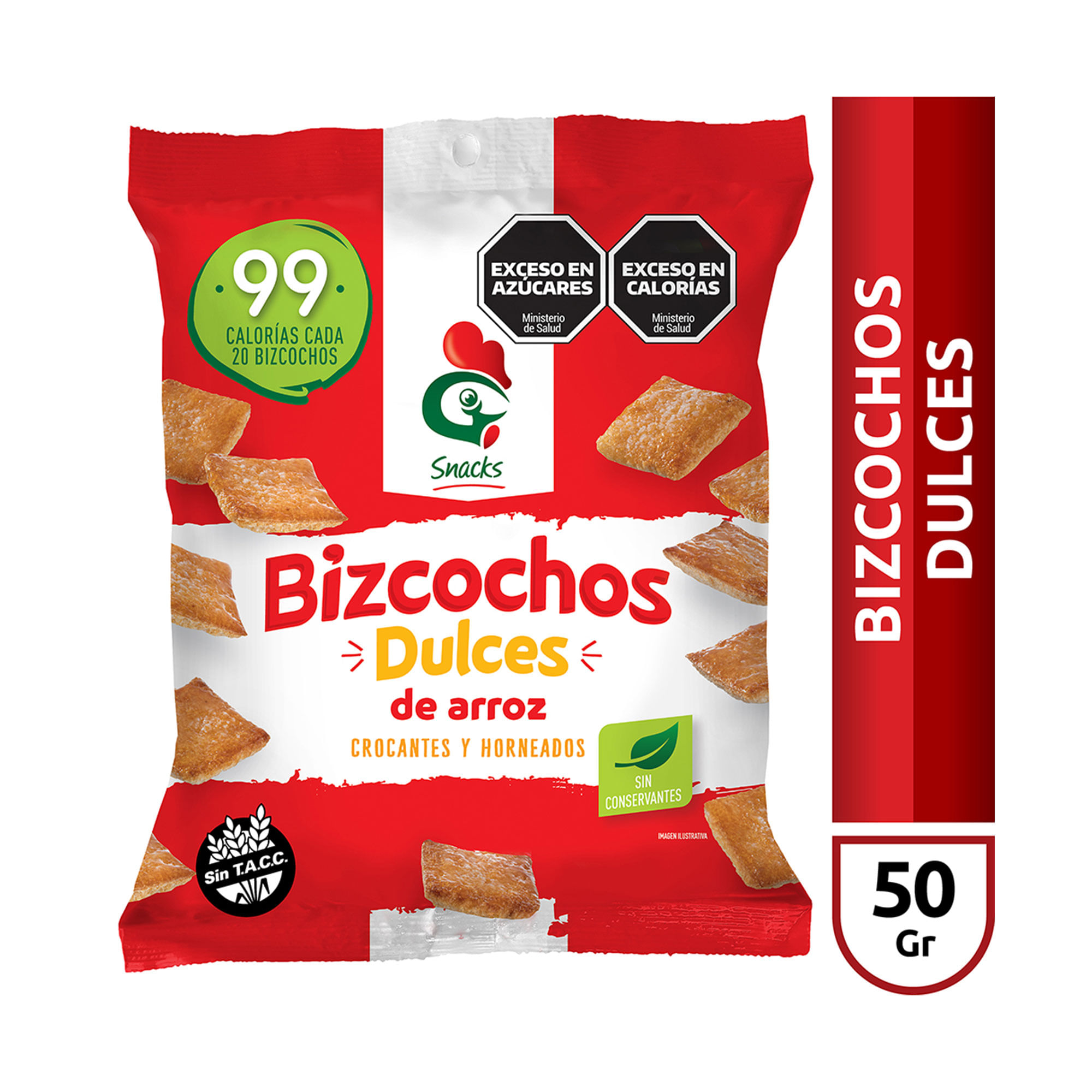 Bizcochos de arroz dulde Gallo snacks en bolsa 50 g.