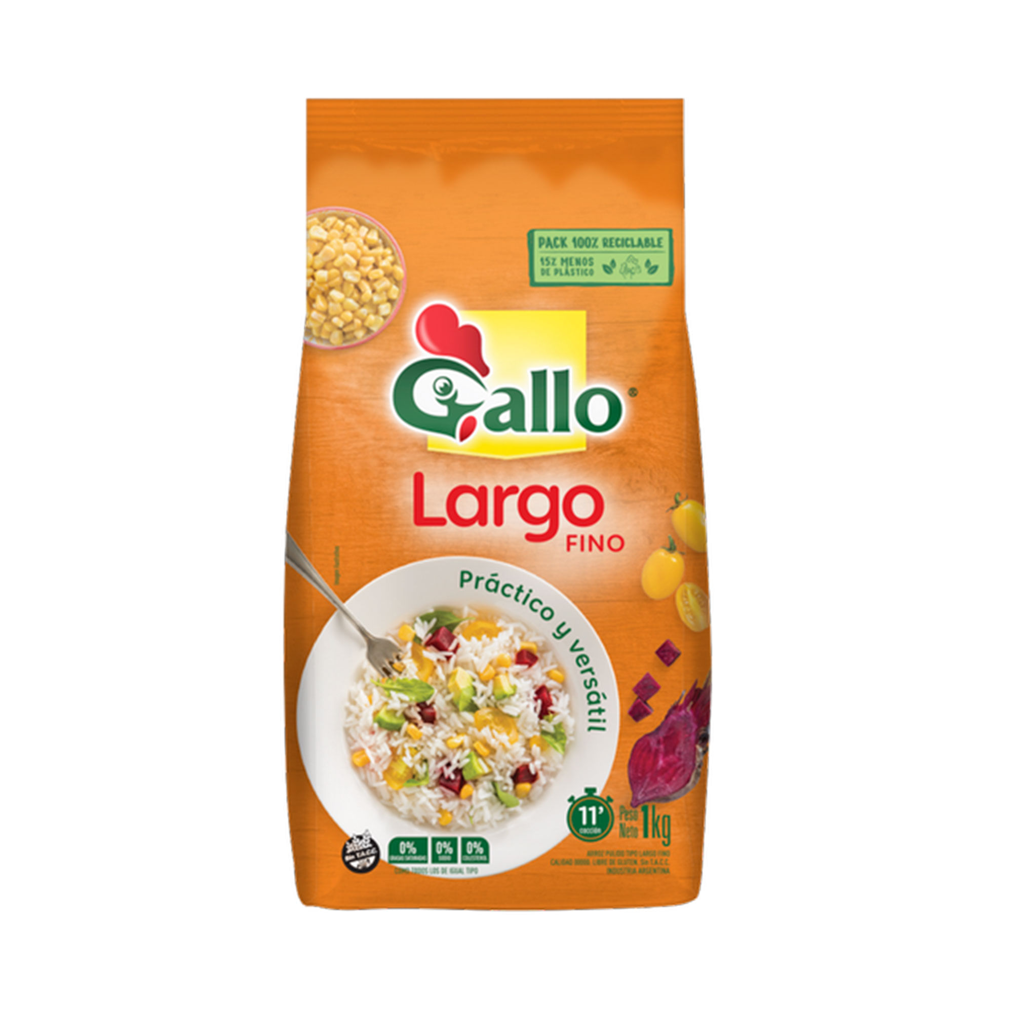 Arroz largo fino Gallo 00000 en bolsa 1 kg.