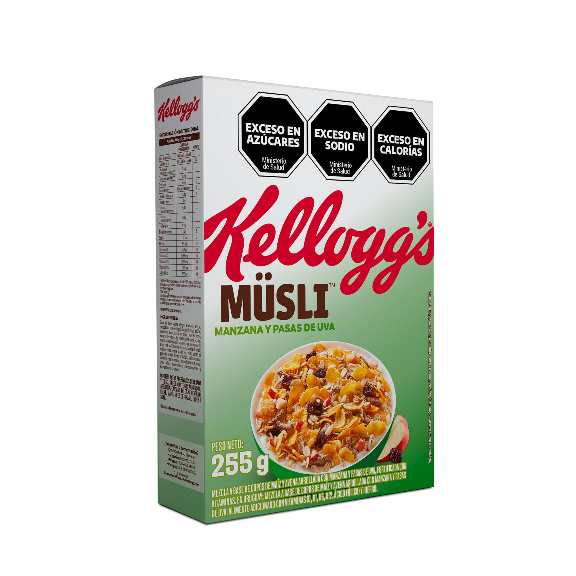 Cereal de manzana y pasas Kellogs Muesli 255 g.