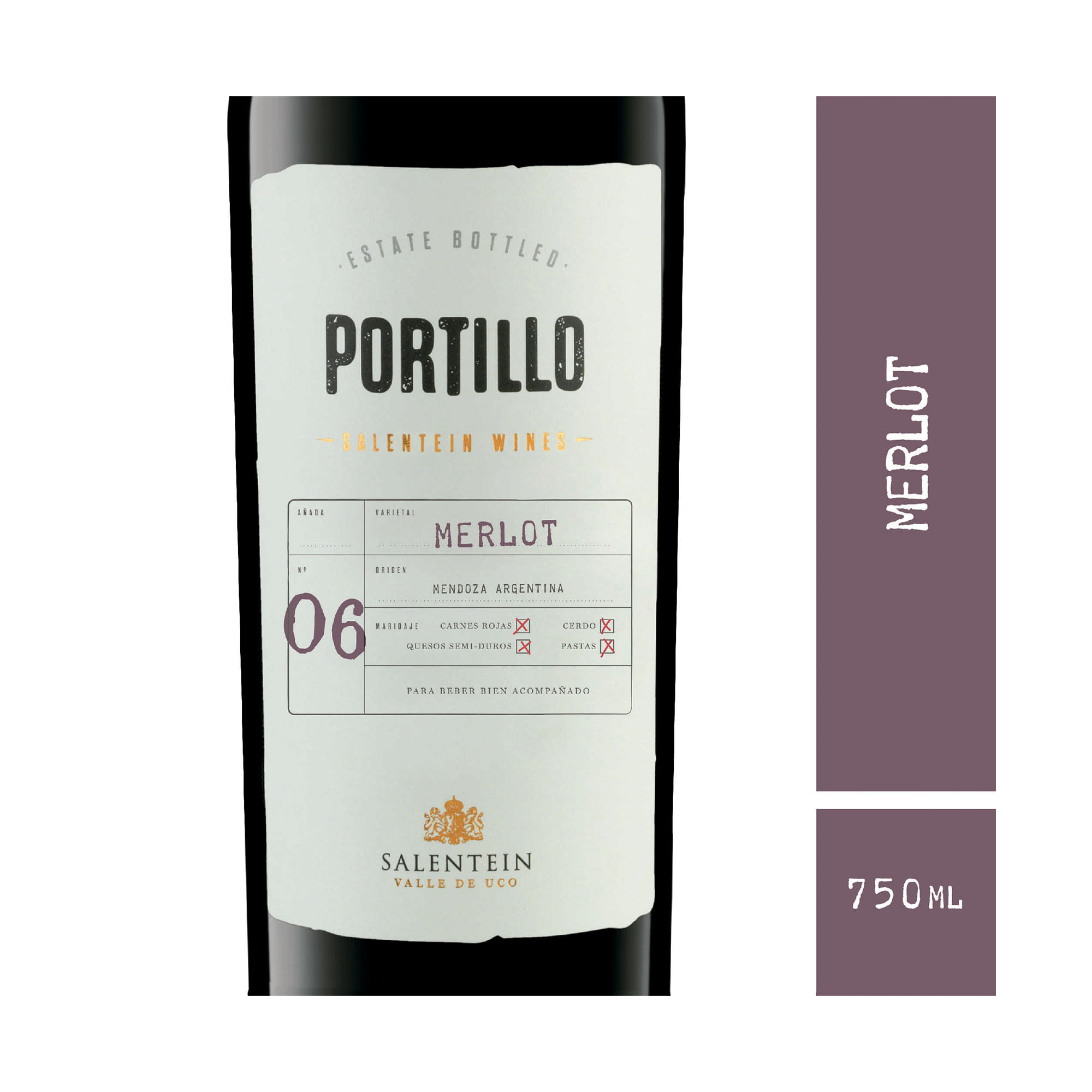 Vino tinto Merlot Portillo 750 ml