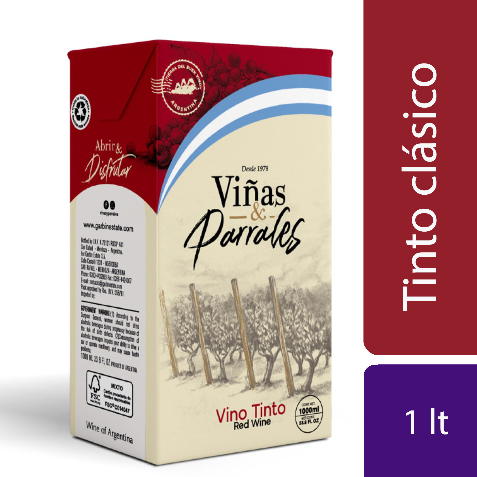Vino tinto Viñas y Parrales tetra 1 lt