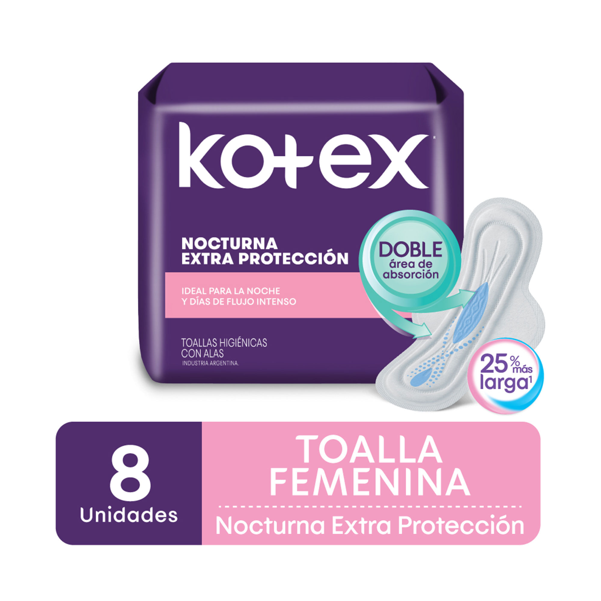 Toallitas Higiénicas Kotex Nocturna Extra Protección 8un