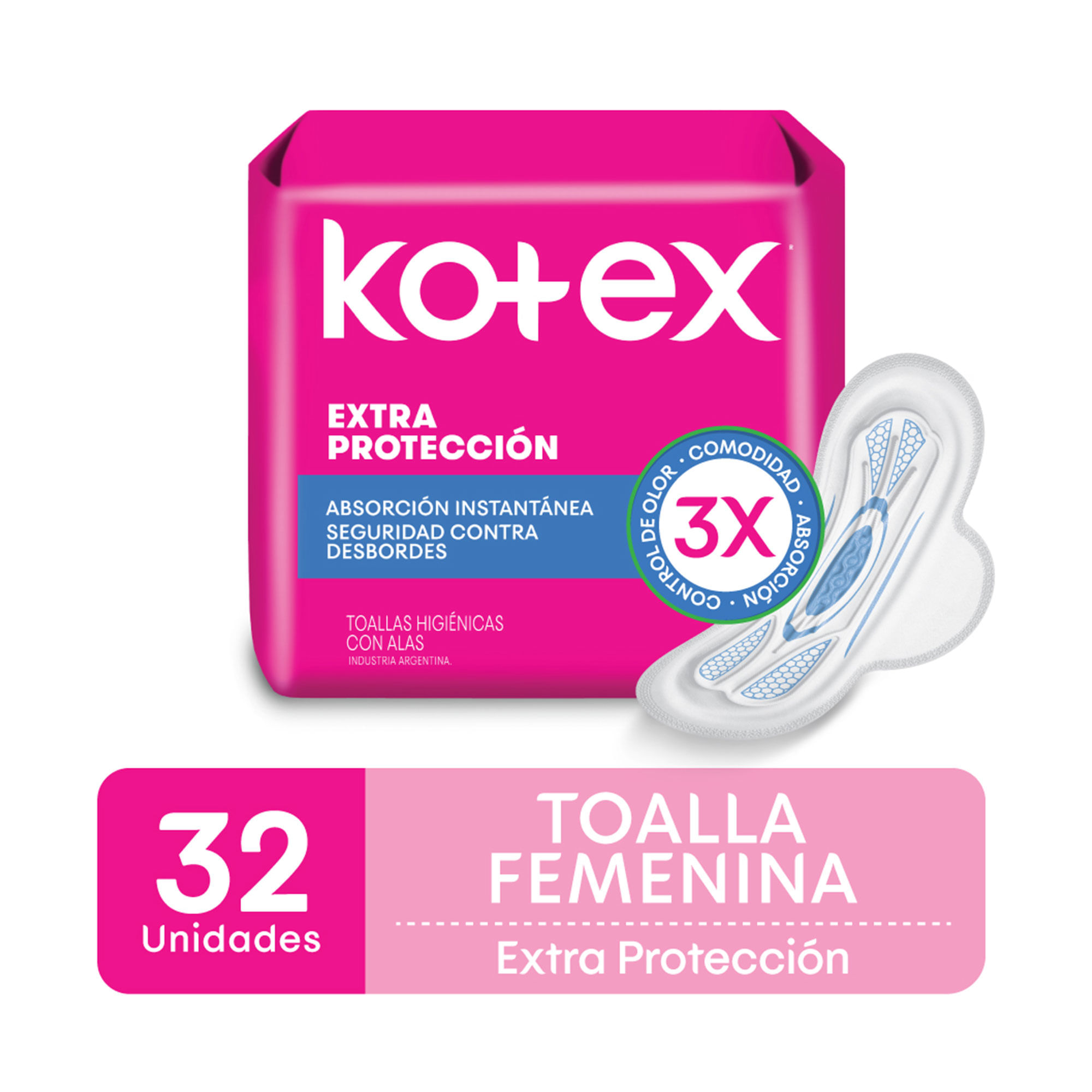 Toallitas Higiénicas Kotex Extra Protección 32un