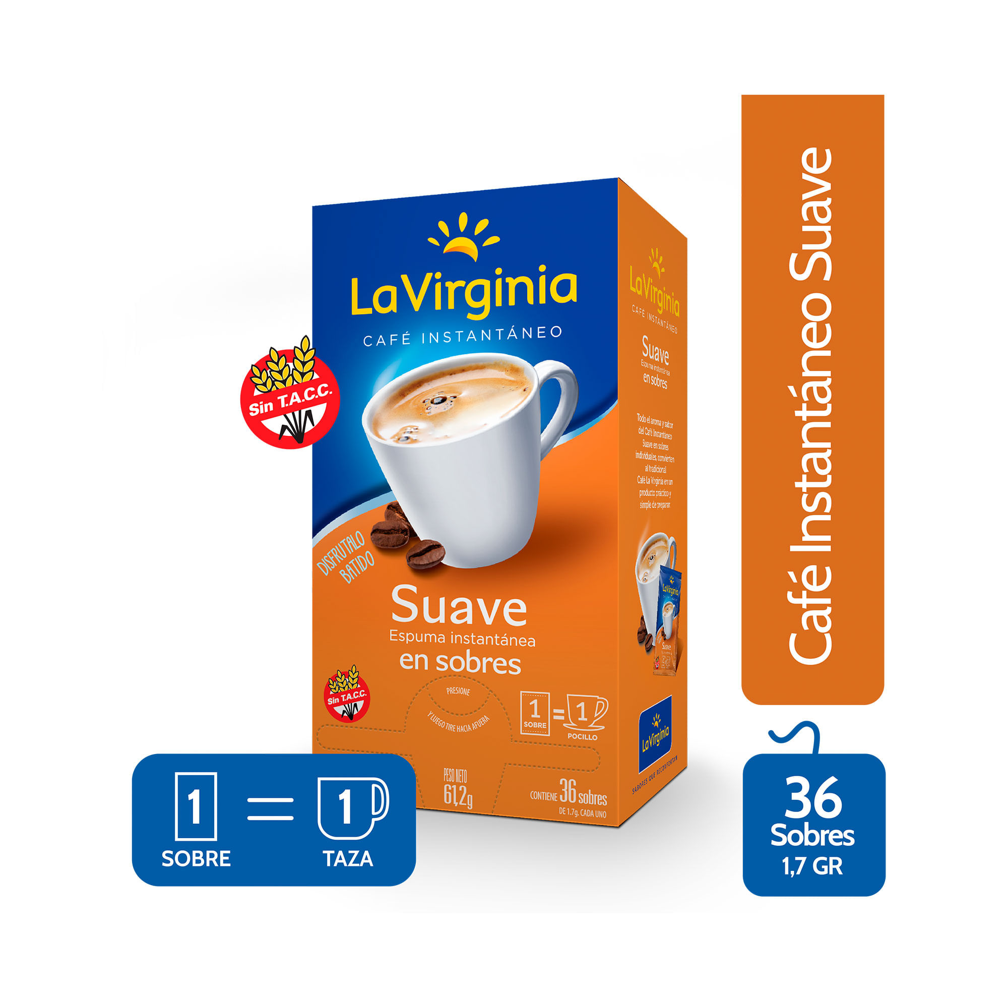 Café instantáneo La Virginia suave 1.7 g. x 36 uni