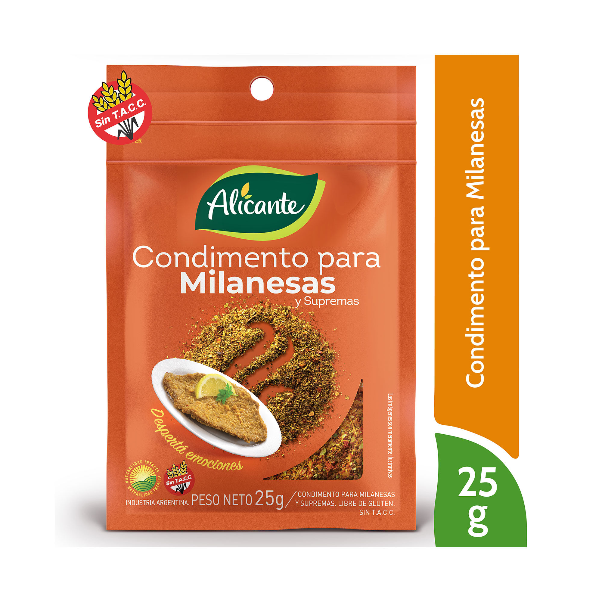 Condimento Alicante milanesa sobre 25 g.