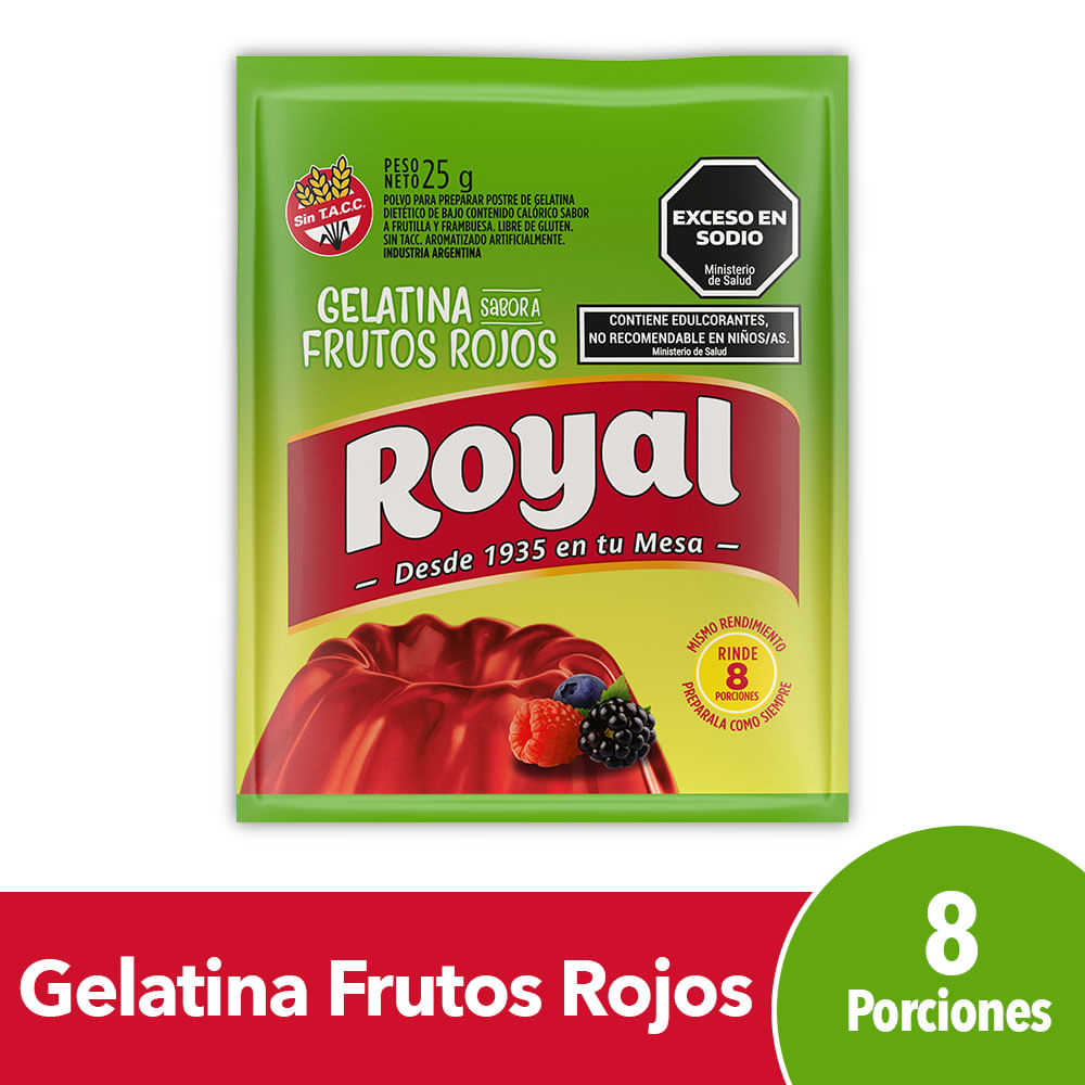 Gelatina Royal sabor frutos rojos 25 g.