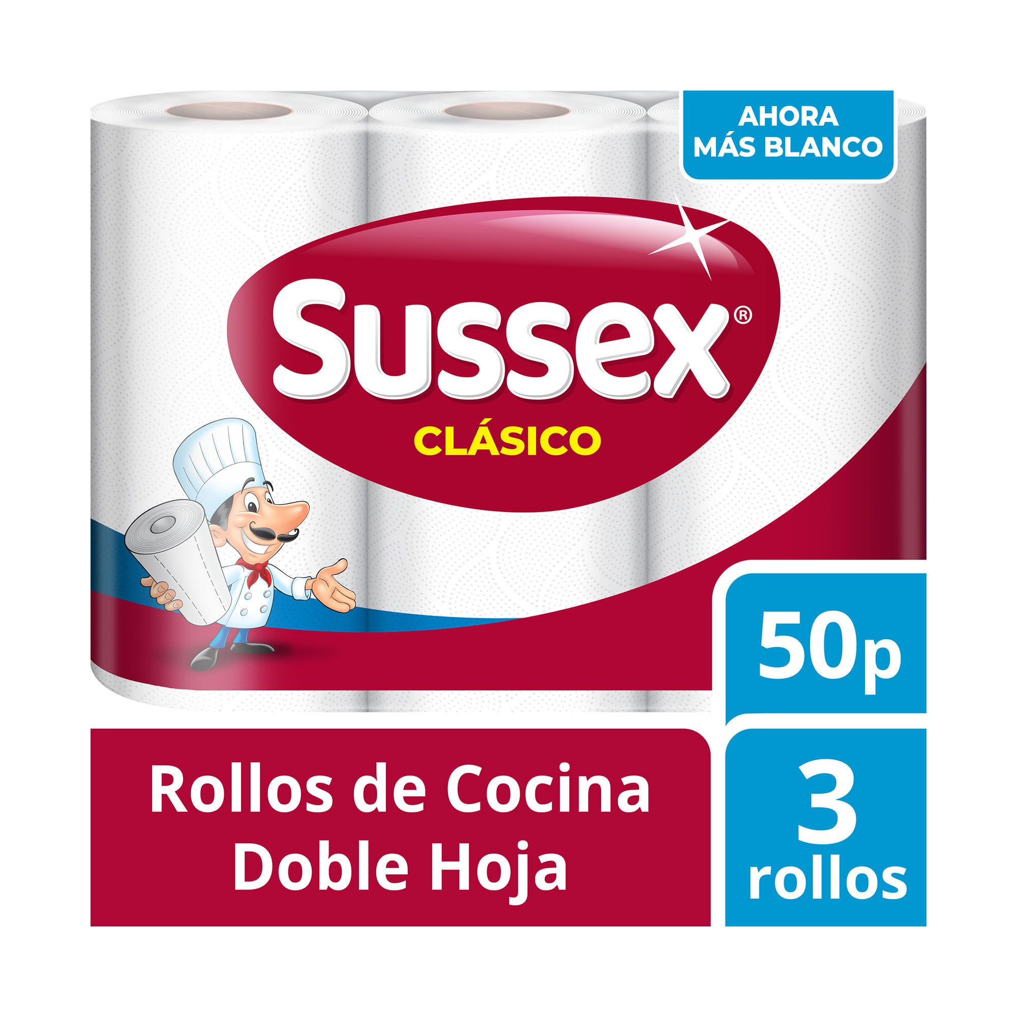 Rollo De Cocina Sussex Clásico Doble Hoja 50 Paños 3 U
