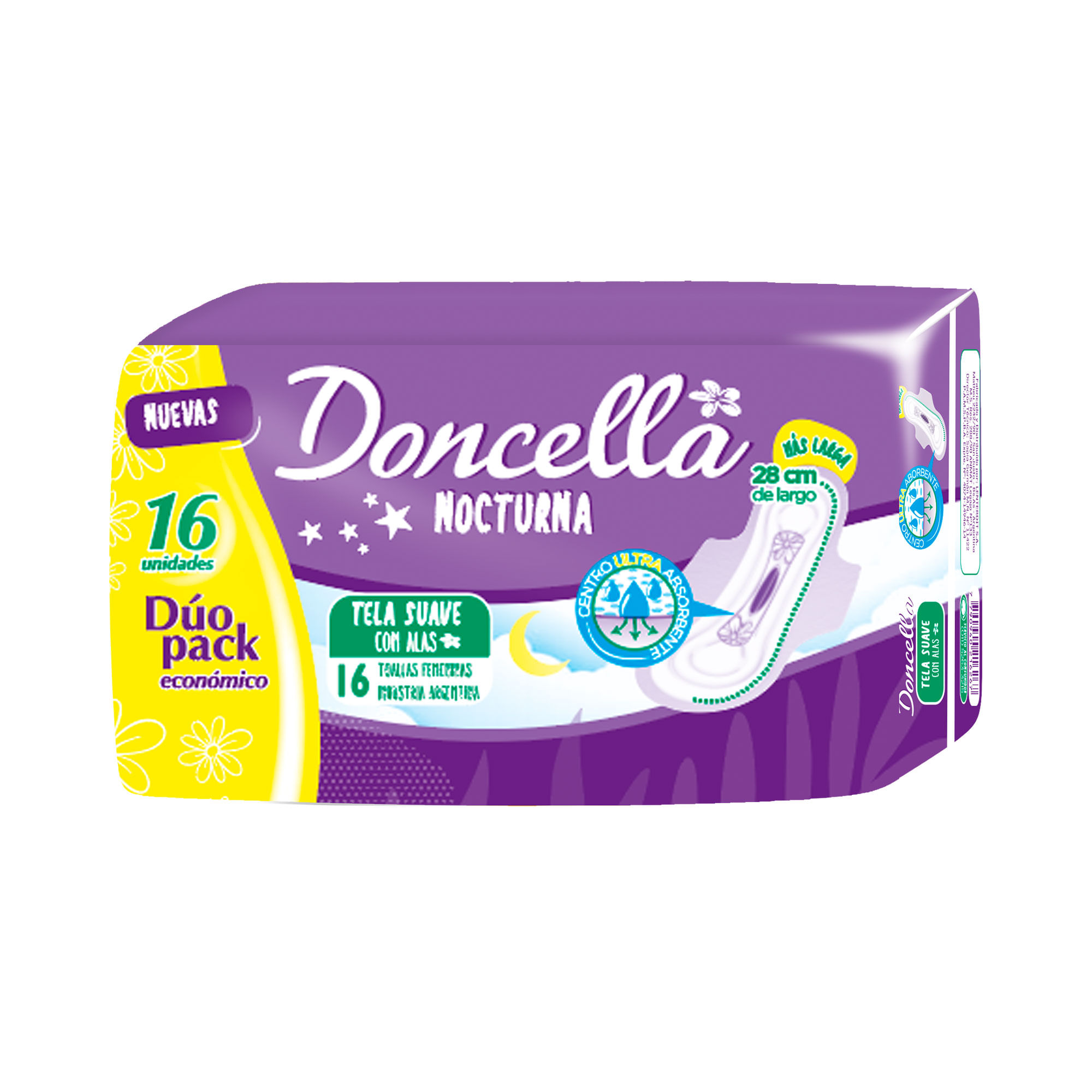 Toallitas Higiénicas Doncella Nocturna Suave Sin Perfume 16 Un