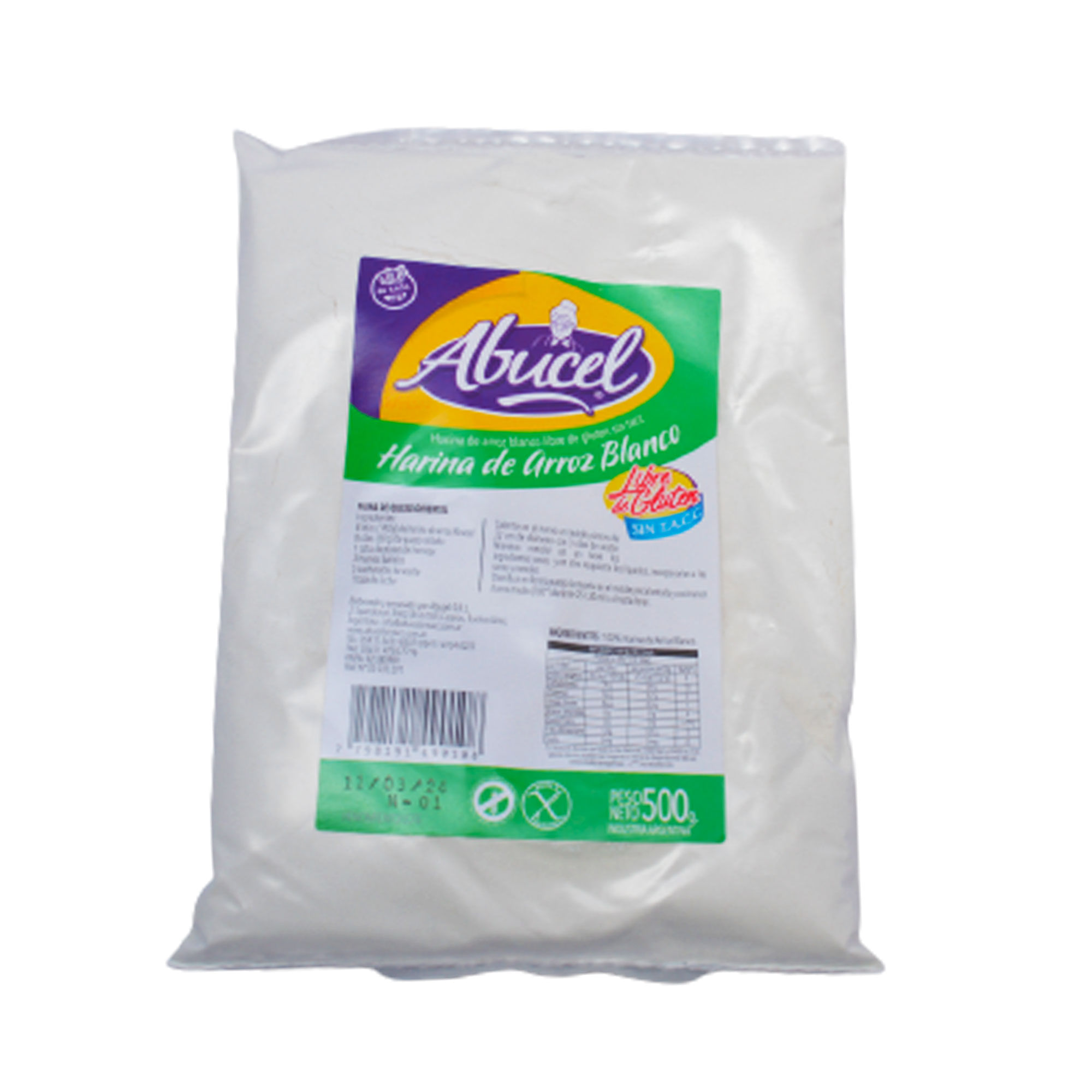 Harina de arroz sin tacc Abucel de arroz blanco 500 g.
