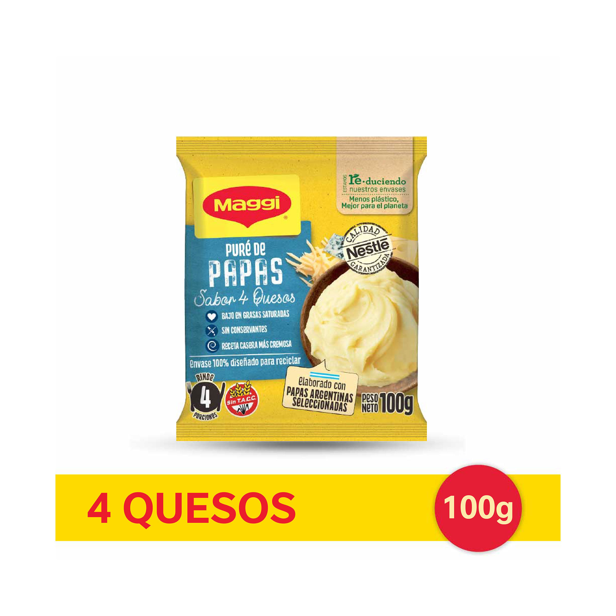 Puré de papas Maggi sabor 4 quesos en bolsa 100 g.