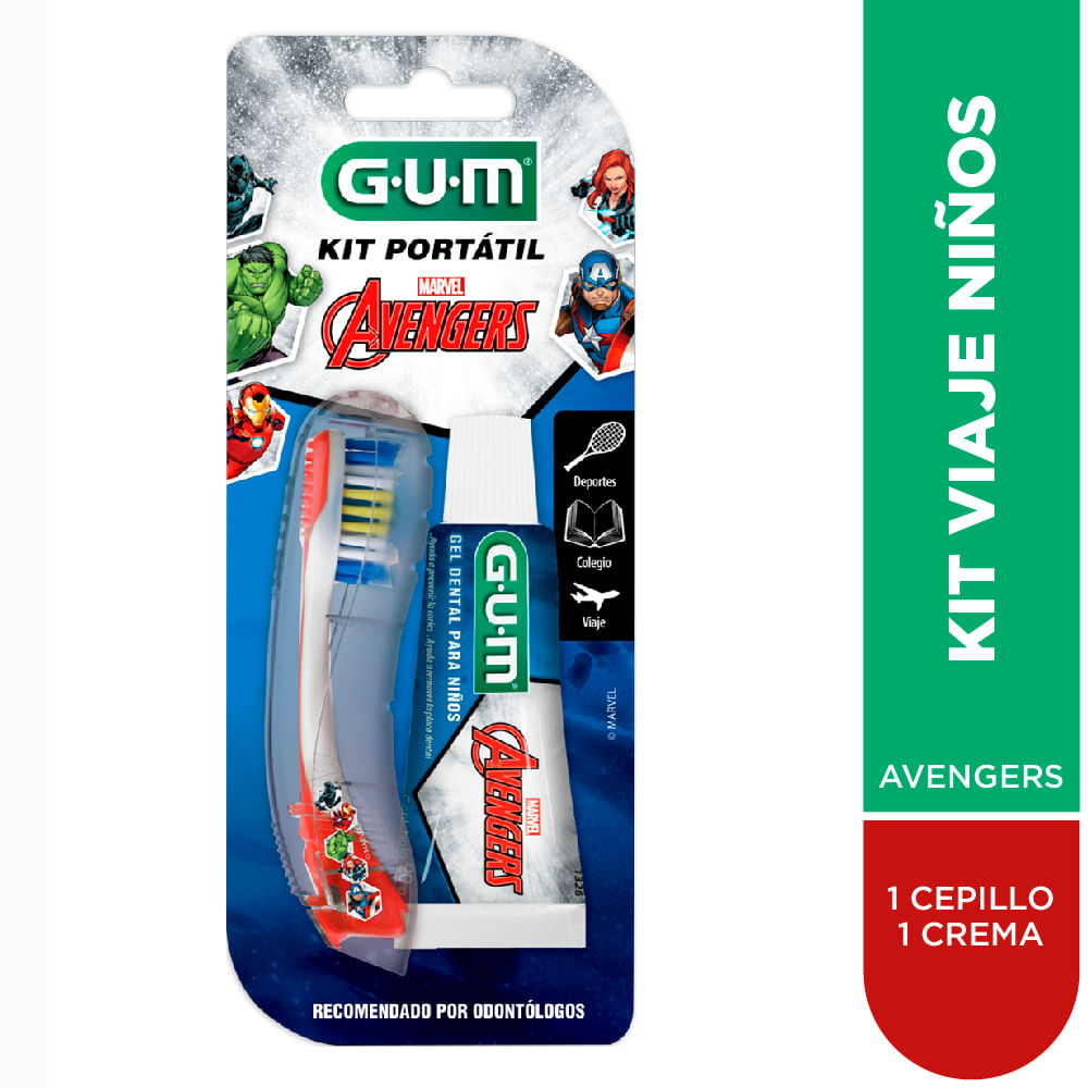 Kit Portatil Crema Dental + Cepillo Gum Infantil Avengers