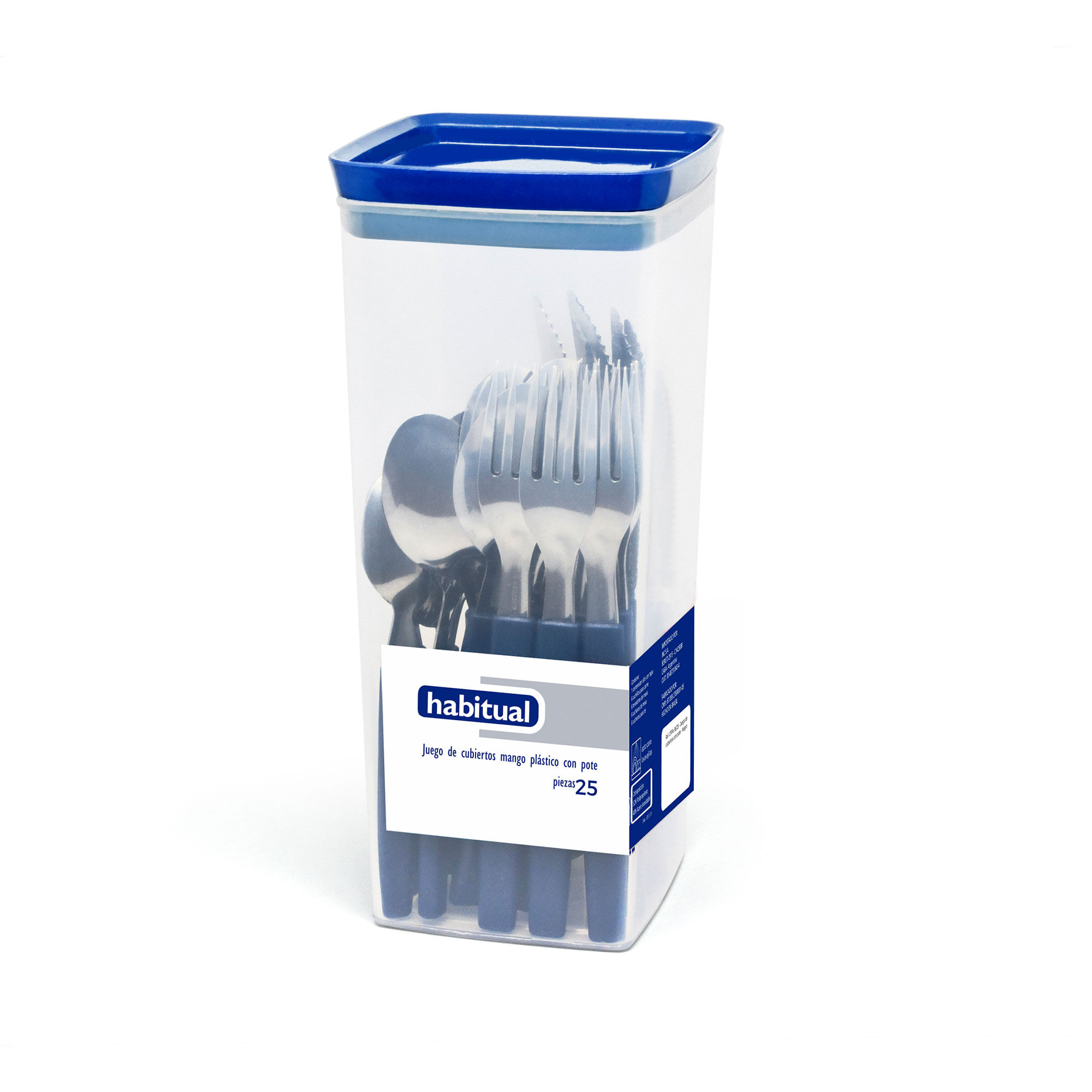 Set cubiertos habitual con contenedor con tapa mangogo azul x 24 uni