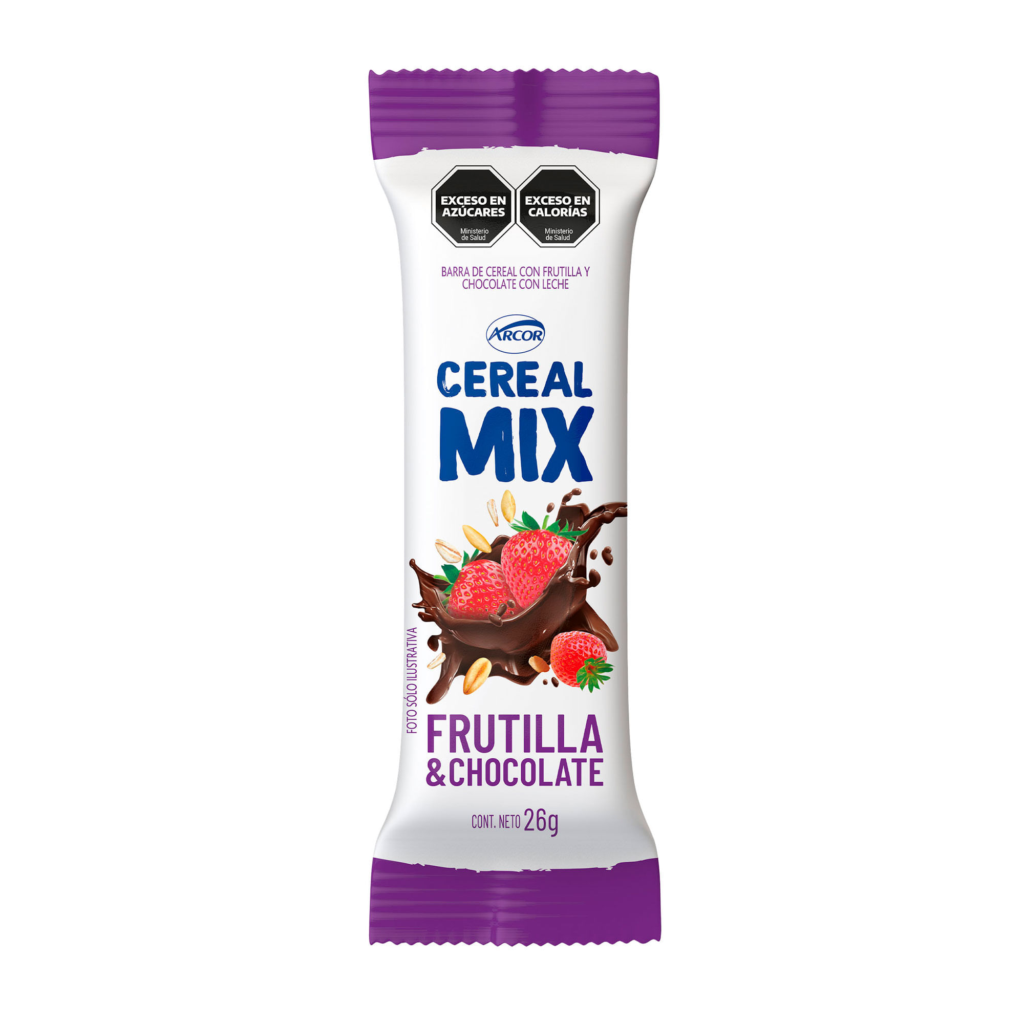 Barra de cereal rellena Cereal mix frutilla con chocolate 26 g.