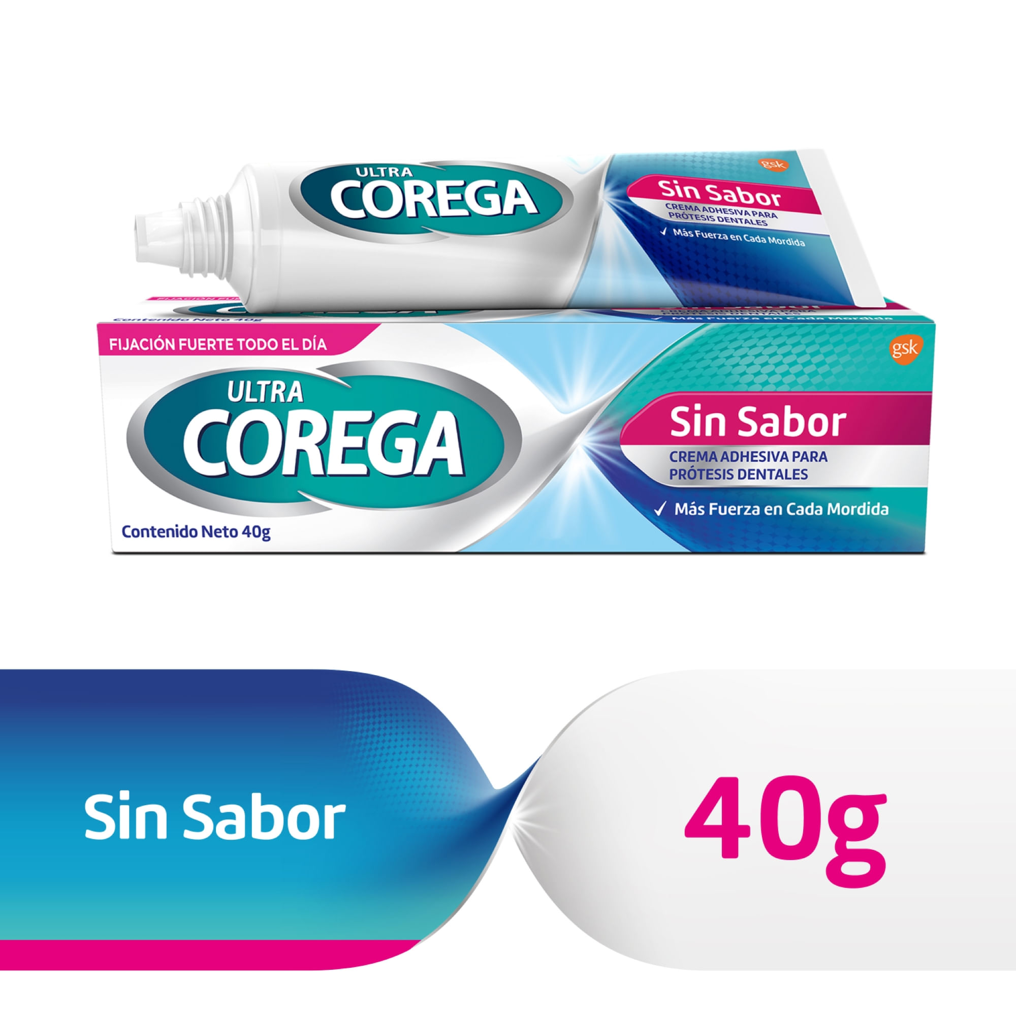 Adhesivo dental Ultra Corega sin sabor 40 g.