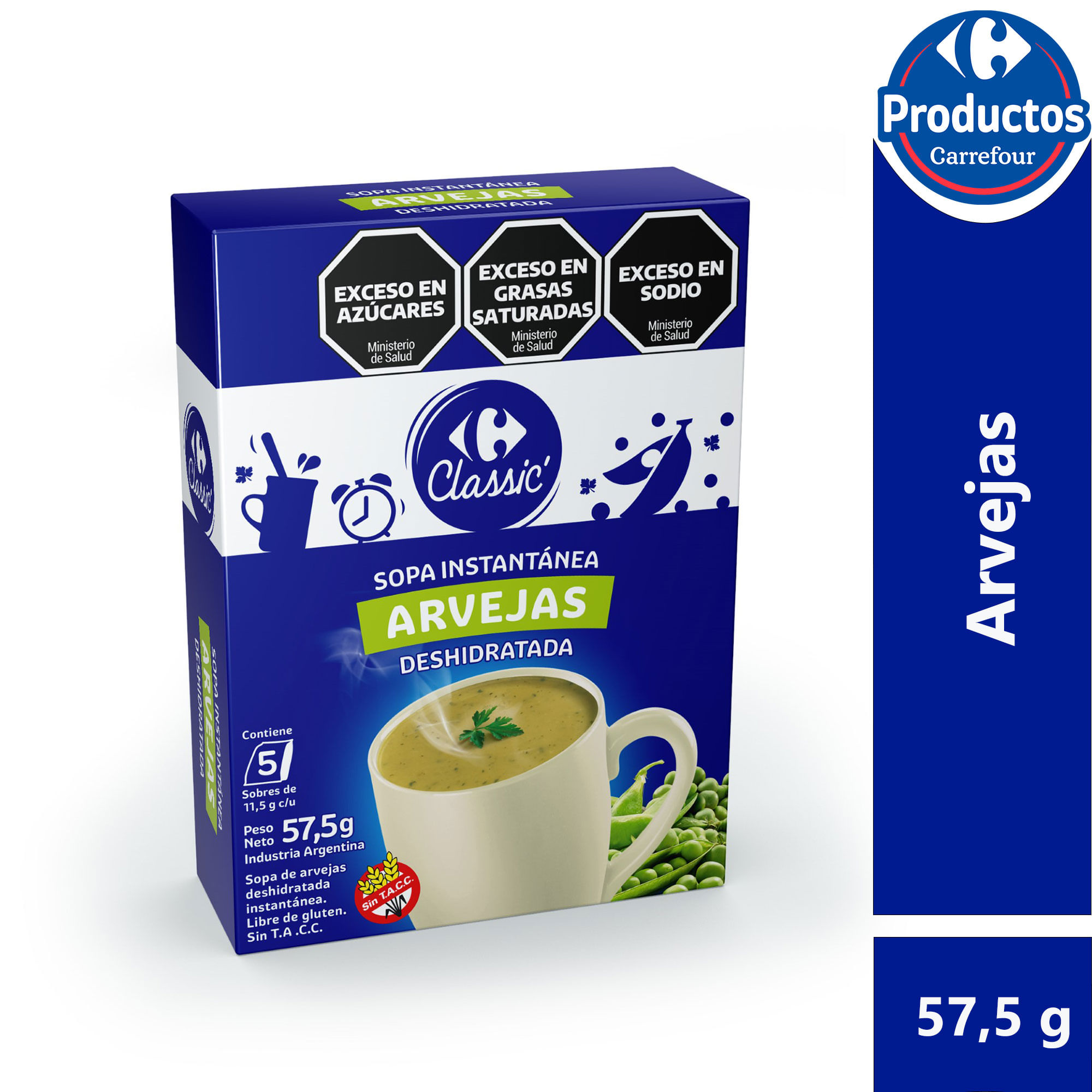 Sopa instantánea Carrefour classic arvejas 5 uni