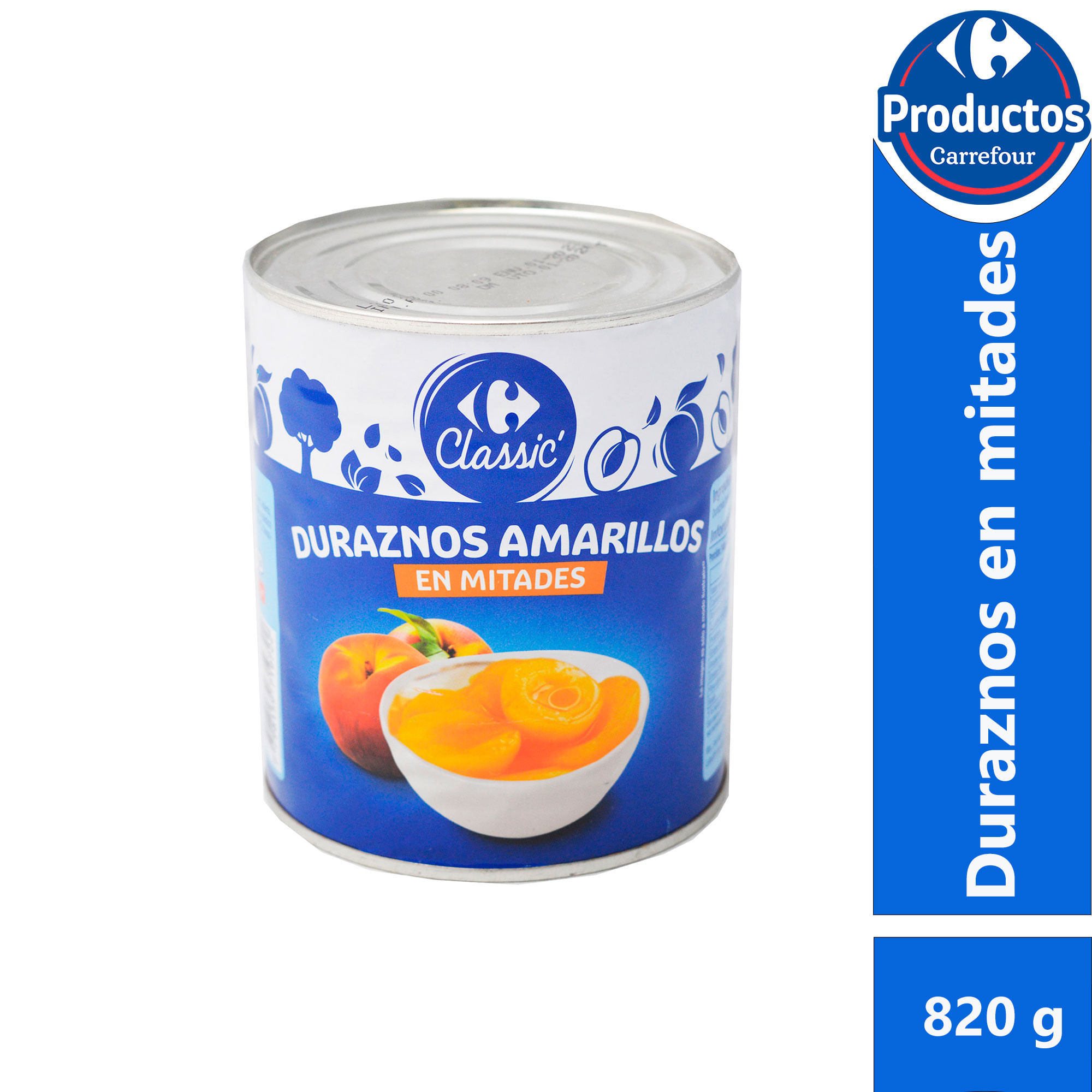 Duraznos amarillos en mitades Carrefour Classic 820 g.