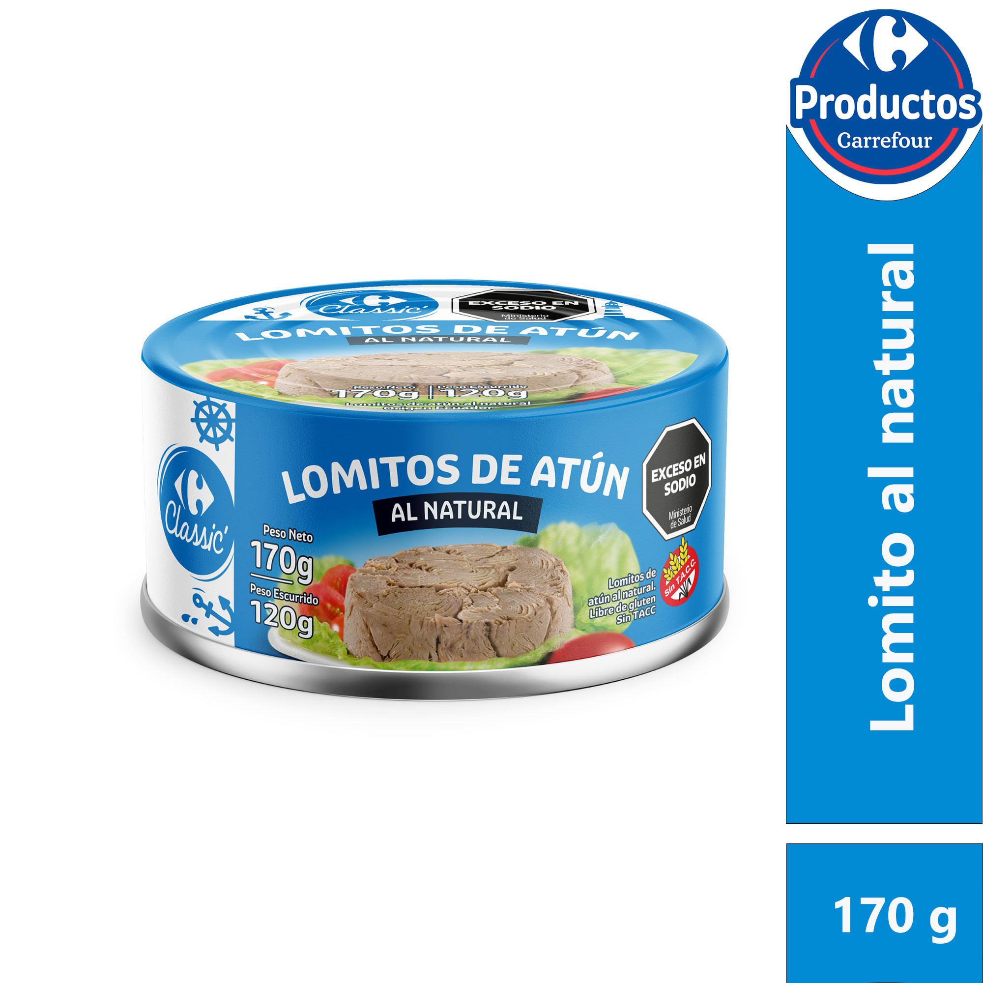 Lomito de atún al natural Carrefour Classic 170 grs