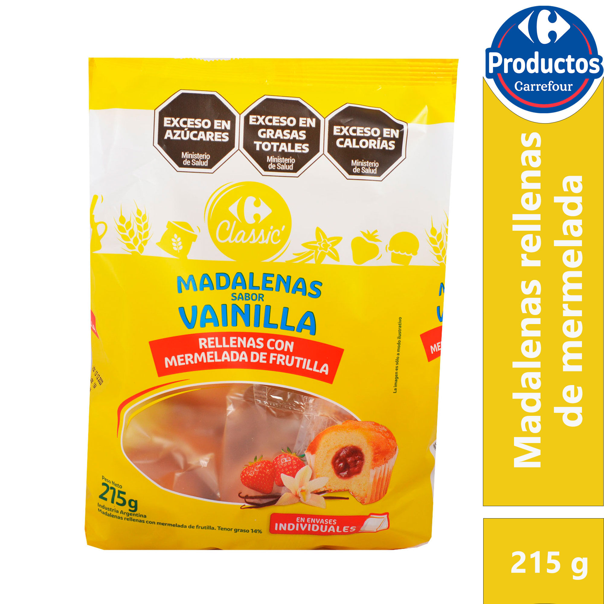 Madalenas con mermelada de frutilla Carrefour Classic 215 grs