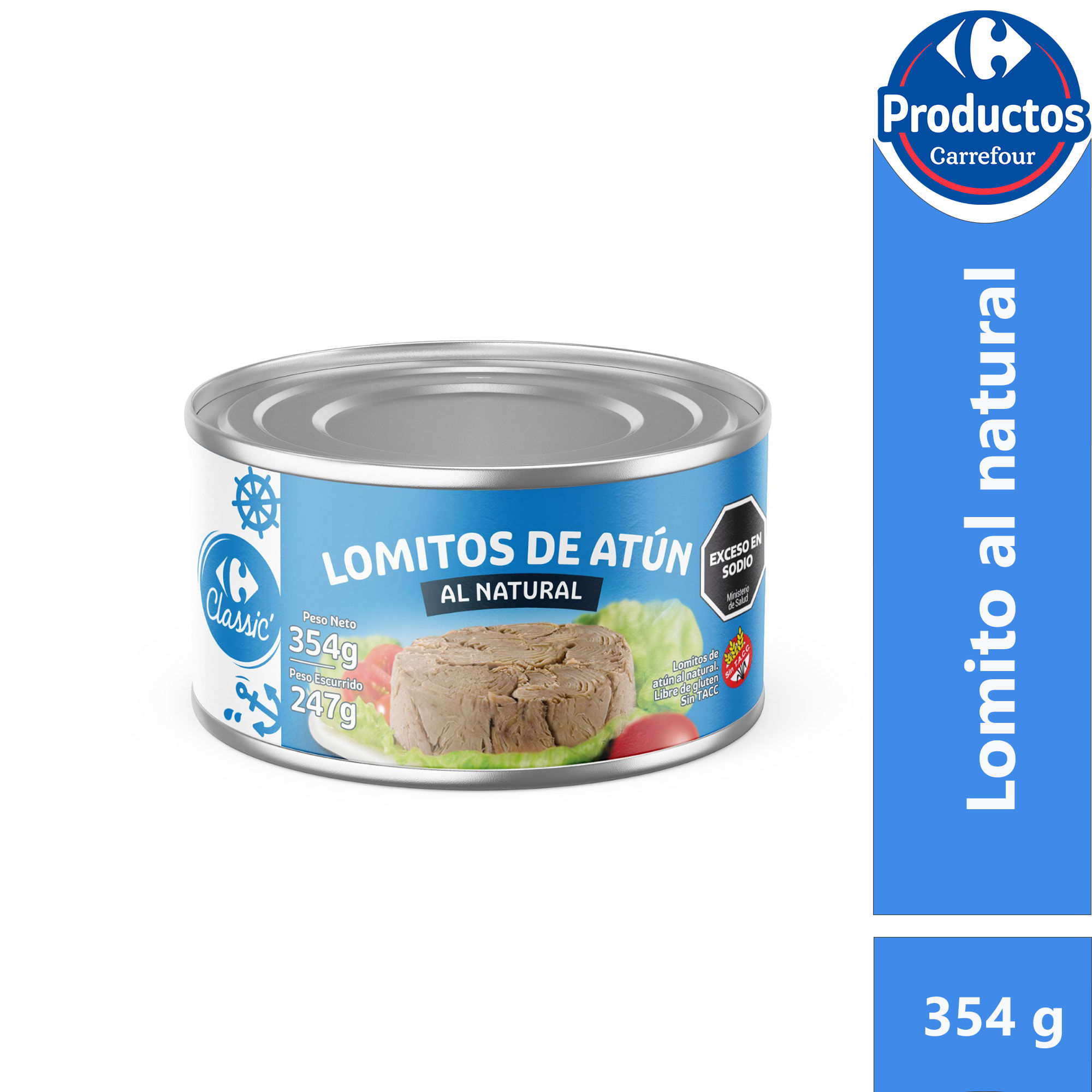 Lomito de atún al natural Carrefour Classic 354 grs