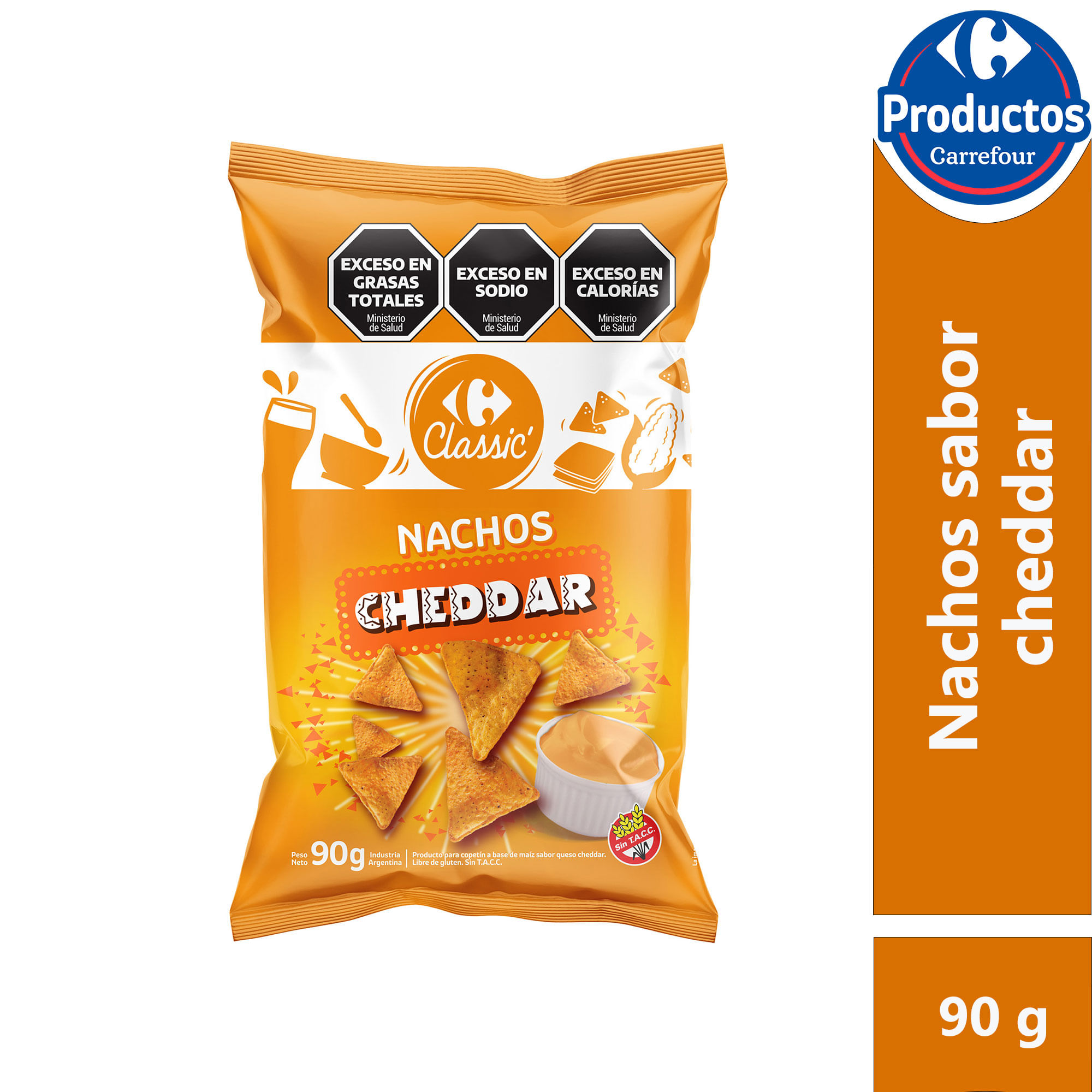 Nachos sabor cheddar Carrefour classic en bolsa 90 g.