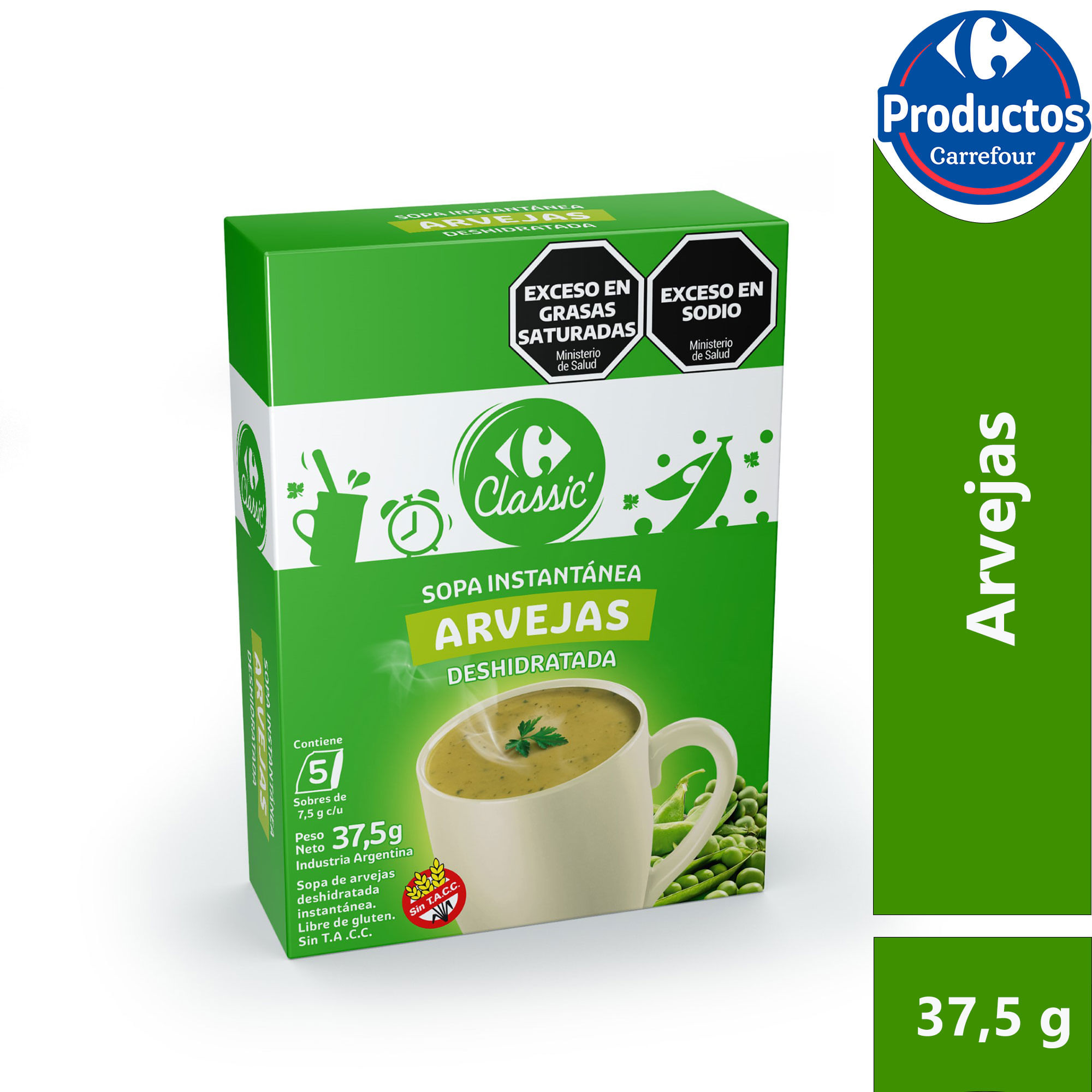 Sopa instantánea light Carrefour classic arvejas 5 uni