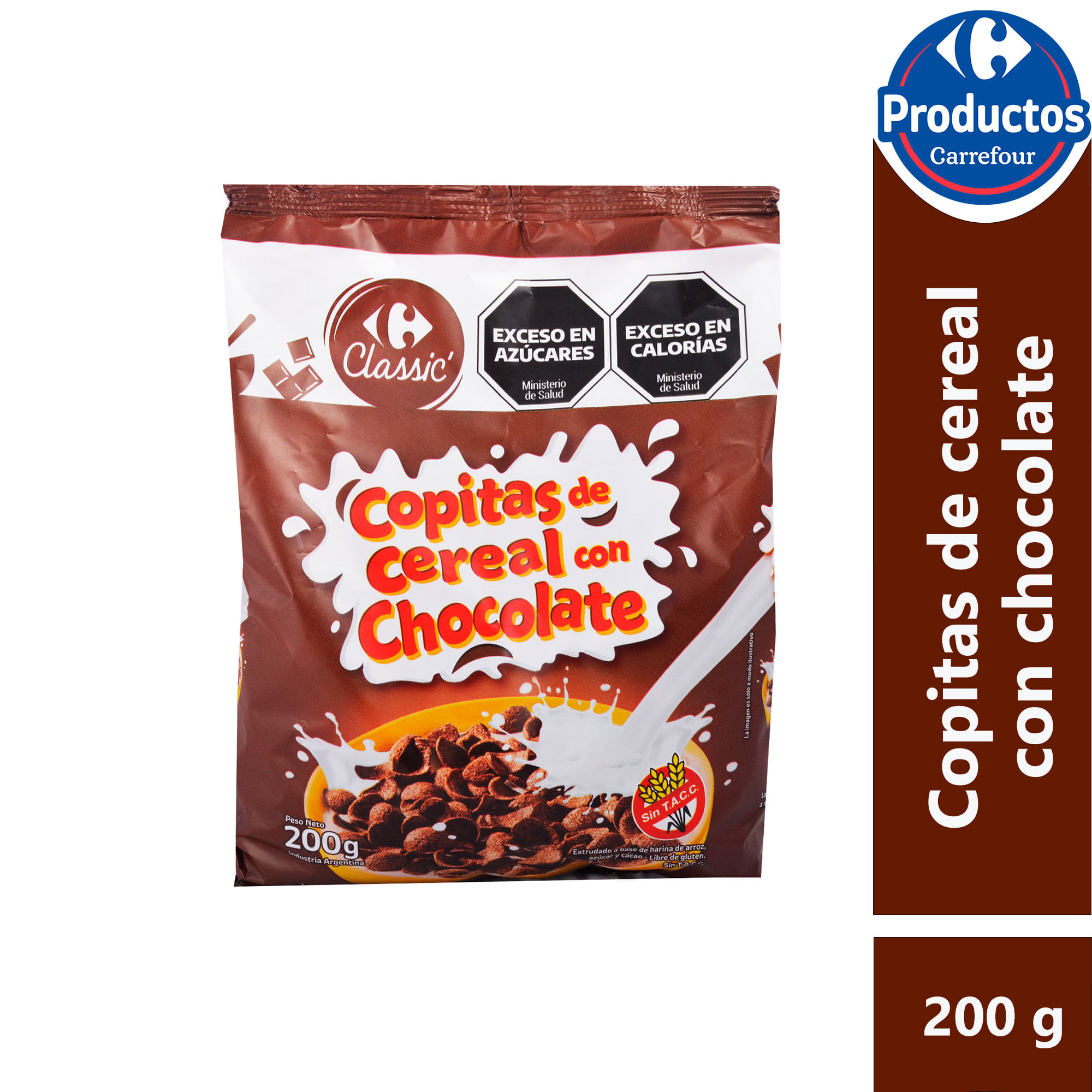 Cereal copita con chocolate Carrefour Classic sin gluten 200 grs