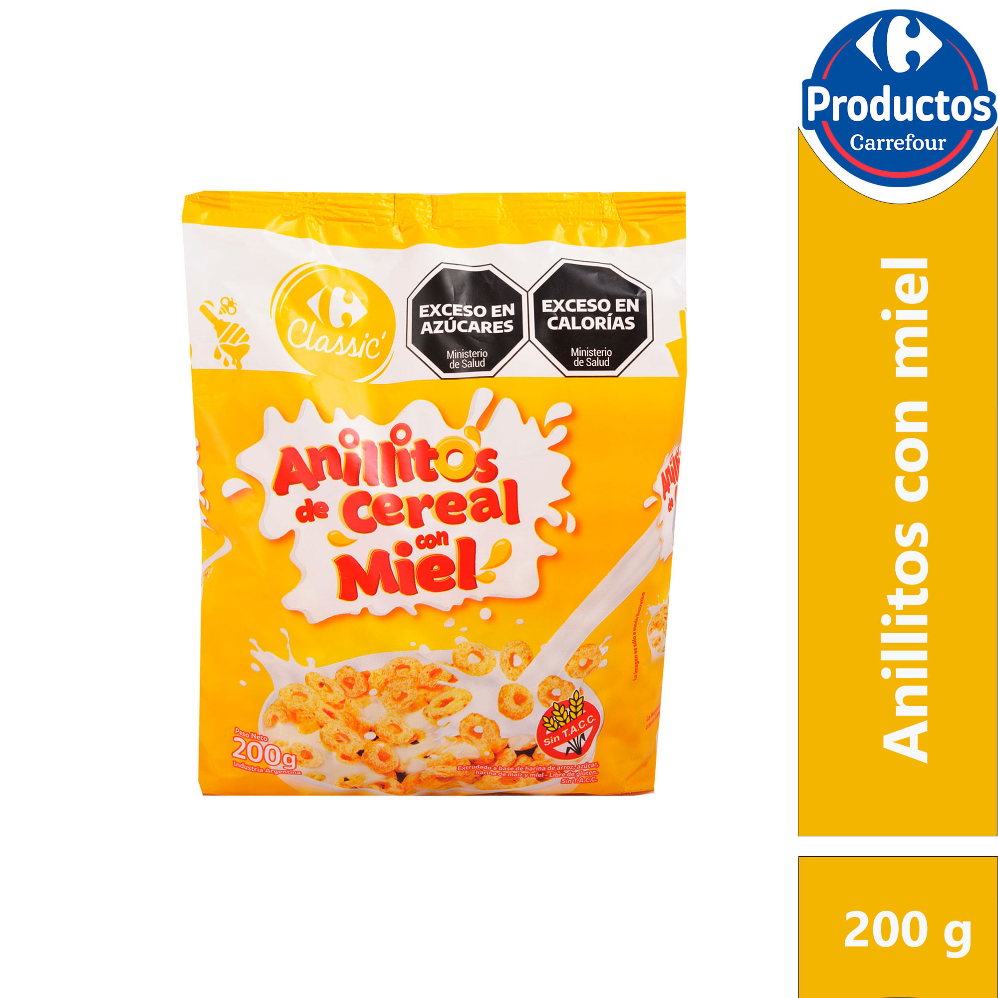 Cereal anillos miel carrefour Classic sin gluten 200 grs