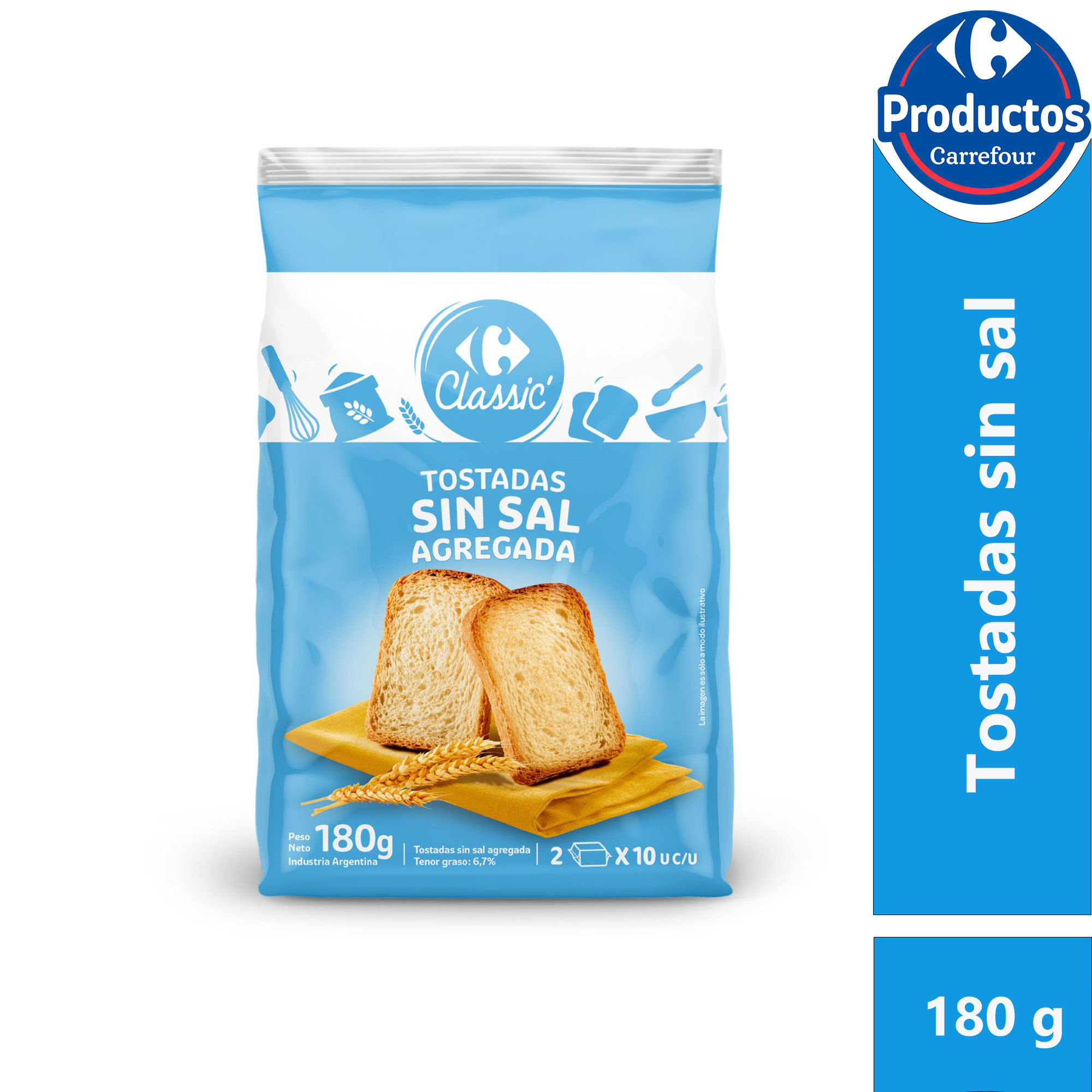 Tostadas Carrefour classic clásicas sin sal 180 g.