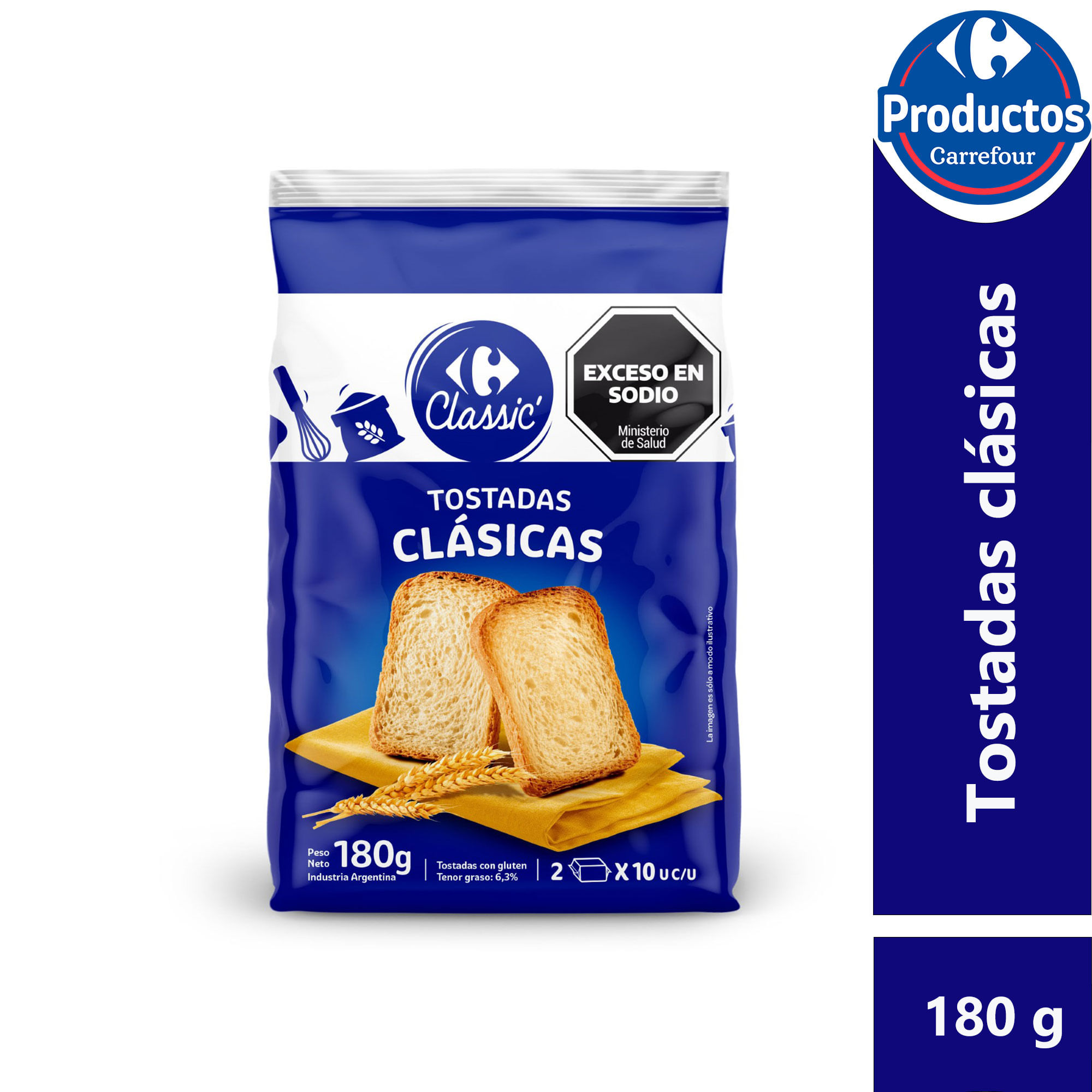 Tostadas Carrefour classic clásicas con gluten 180 g.