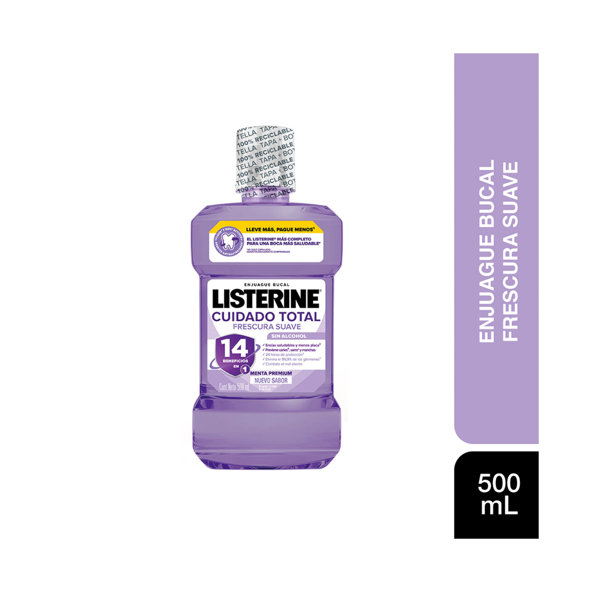Enjuague bucal Listerine cuidado total frescura suave sin alcohol 500 ml