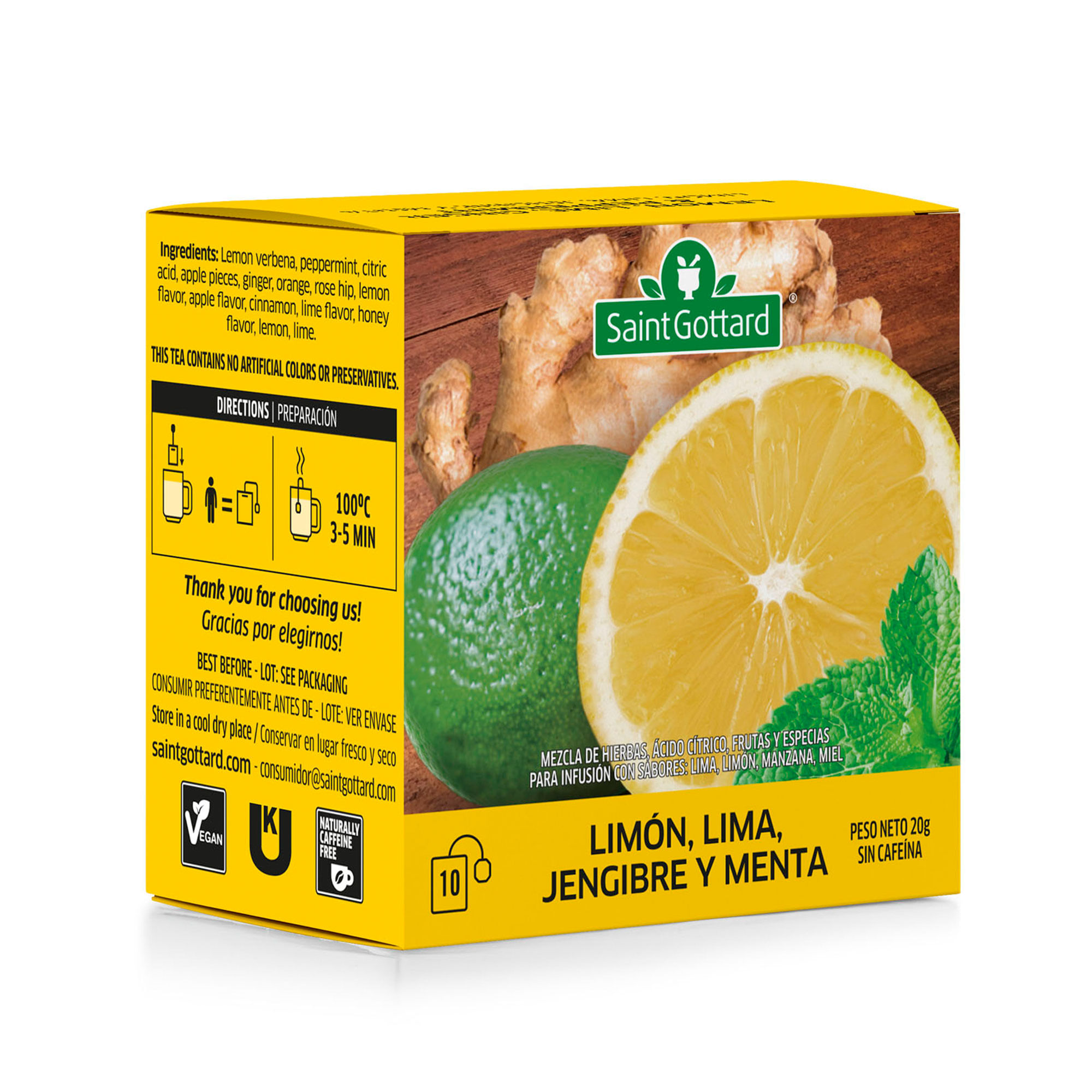 Té Saint gottard limón lima jengibre y menta 10 uni