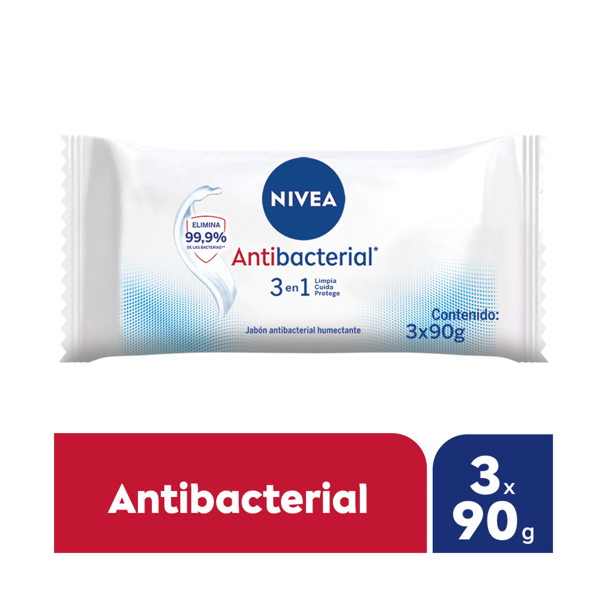 Jabón Humectante Nivea Antibacterial 3 En 1 3x90g