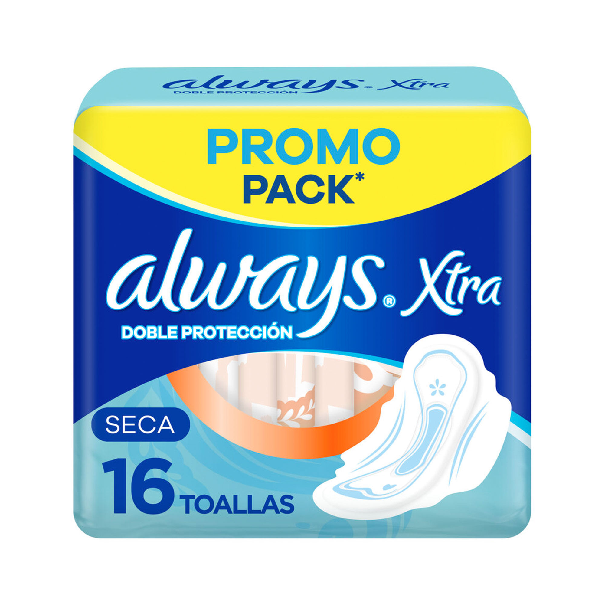 Always Xtra Doble Protección Seca Toallas Femeninas, 16 Unidades